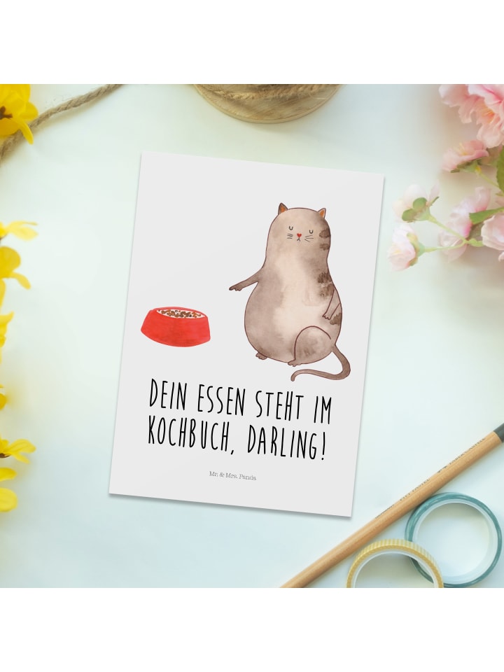 Mr. & Mrs. Panda Postkarte Katze Fressen mit Spruch in Weiß günstig kaufen onesize