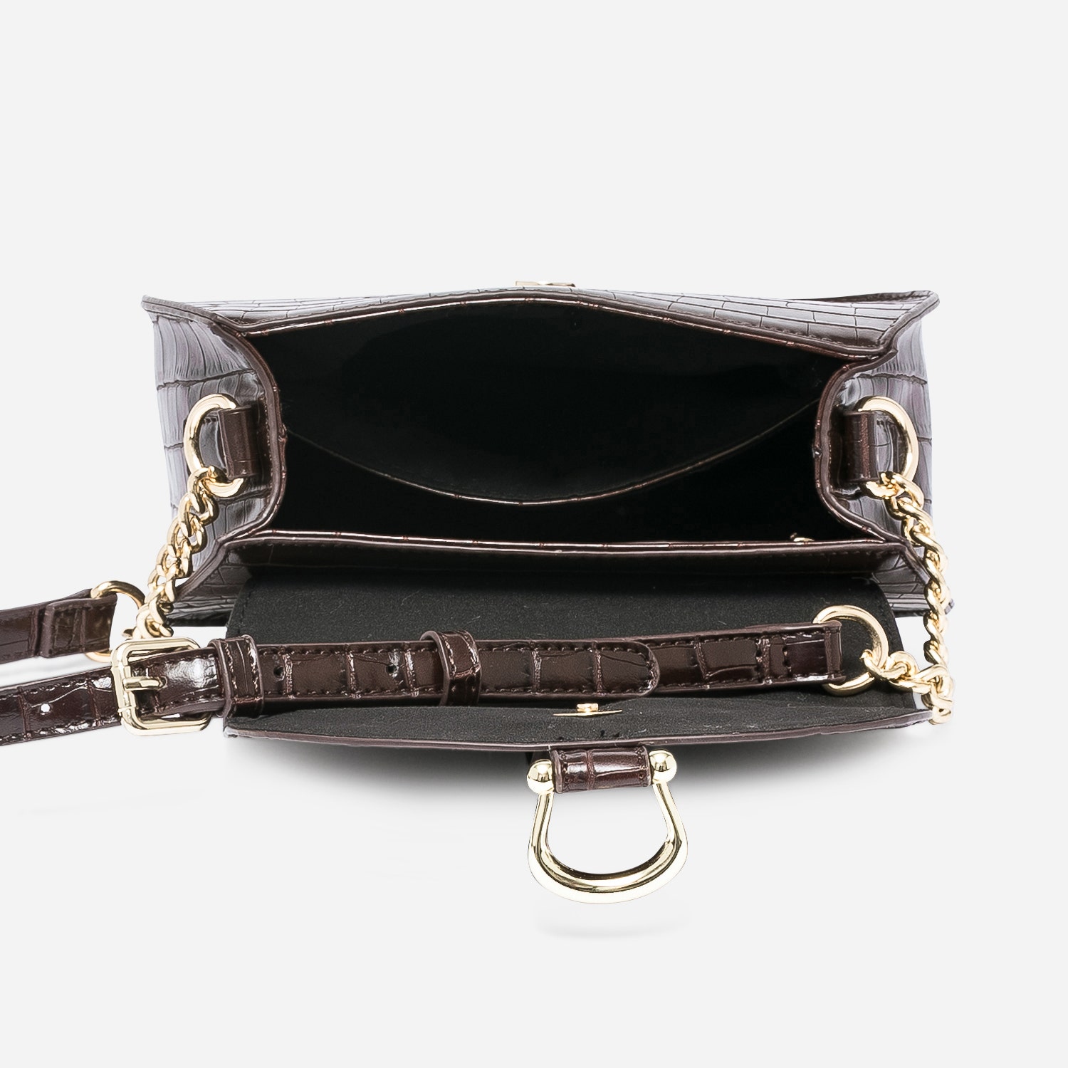 Sac bandoulière marron embossé croco