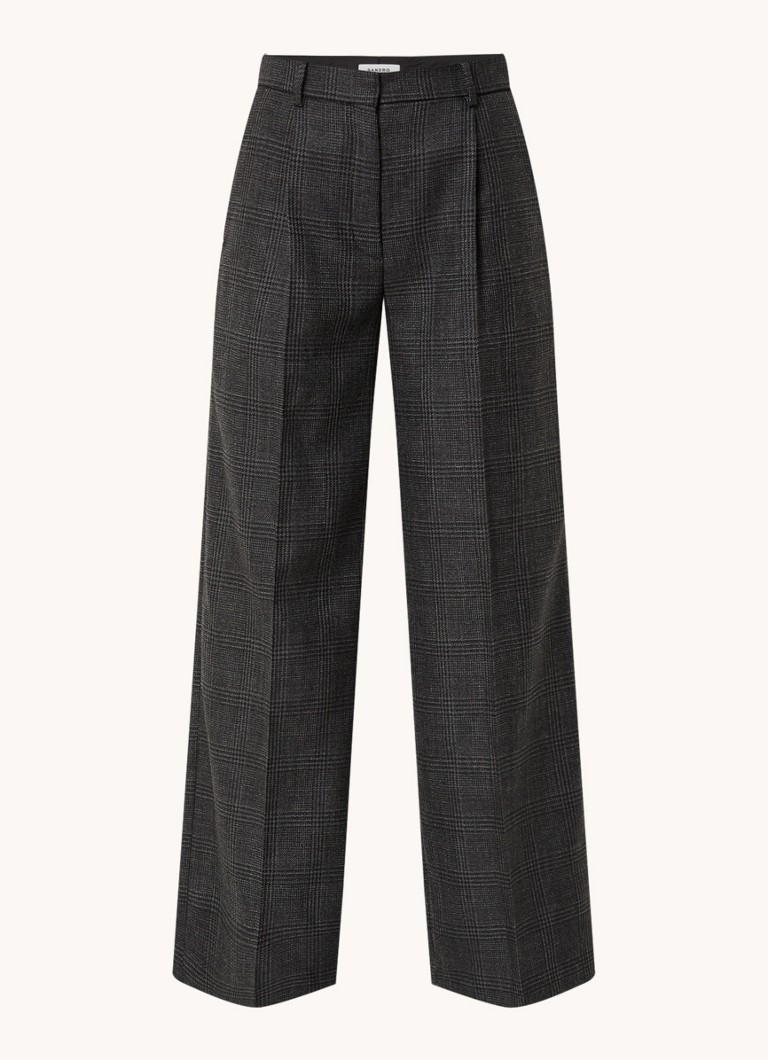 Sandro High waist wide fit trousers made of virgin wool with a checked pattern
