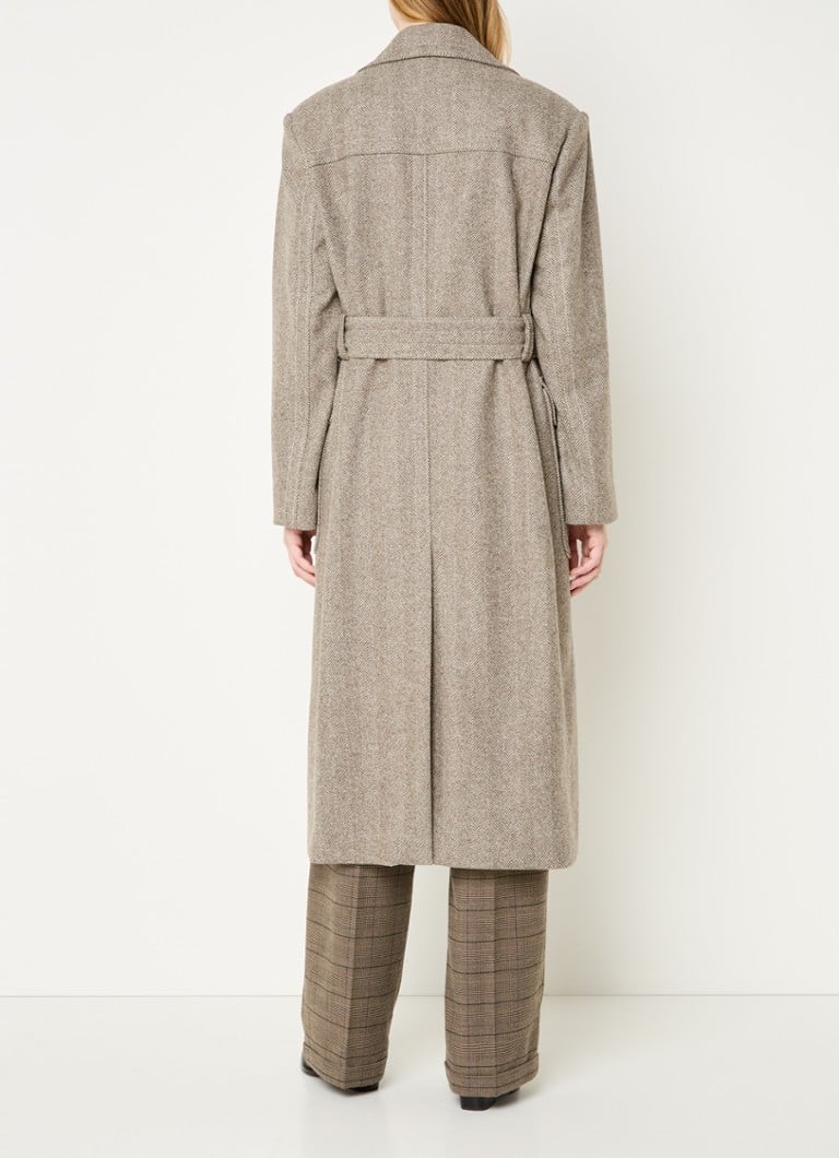 Max & Co Lambro double-breasted coat in virgin wool blend with herringbone pattern