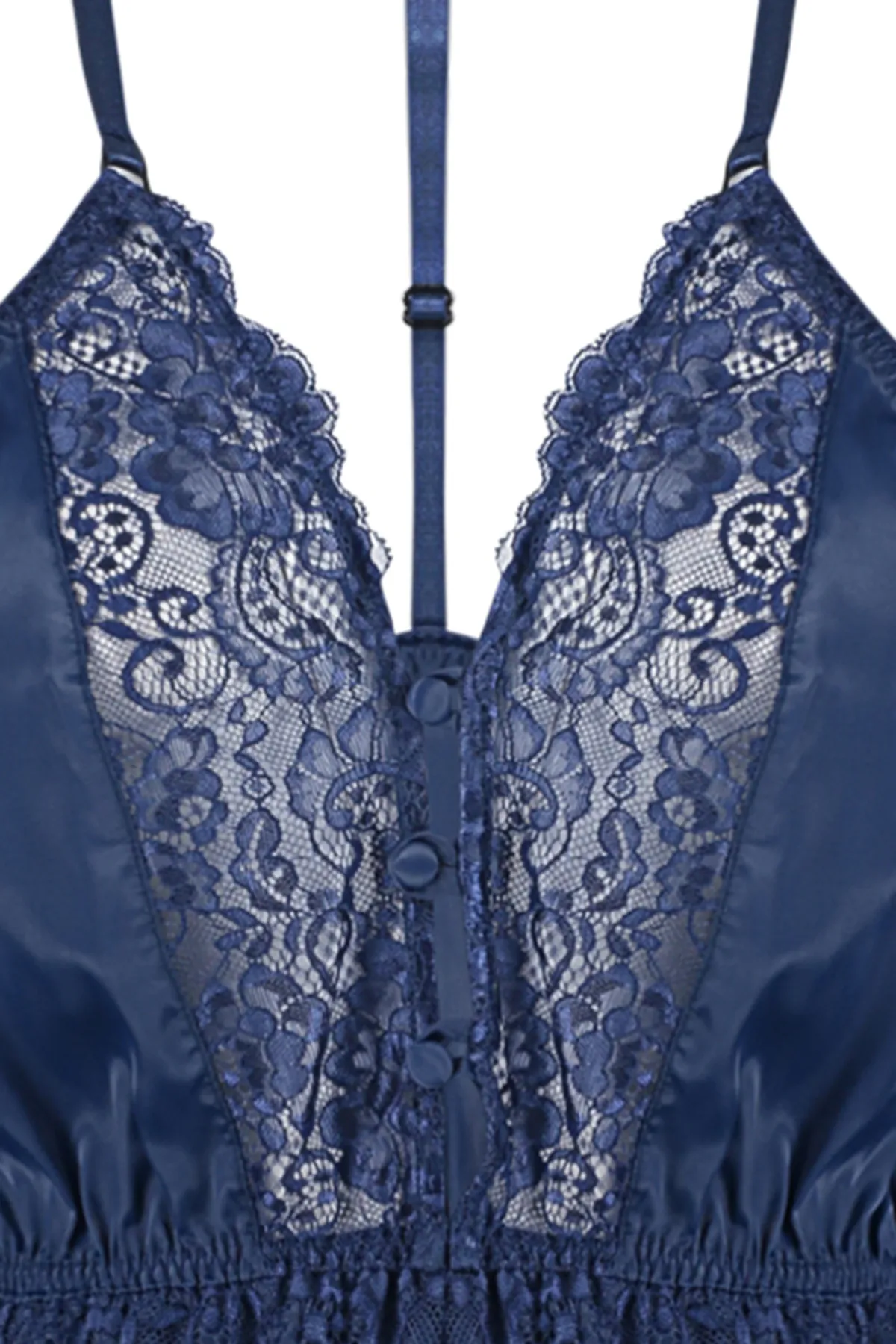 Trendyol Collection  Marineblaues, extravagantes Nachthemd aus Satin mit Spitzendetails und Seilträgern THMAW24CY00000