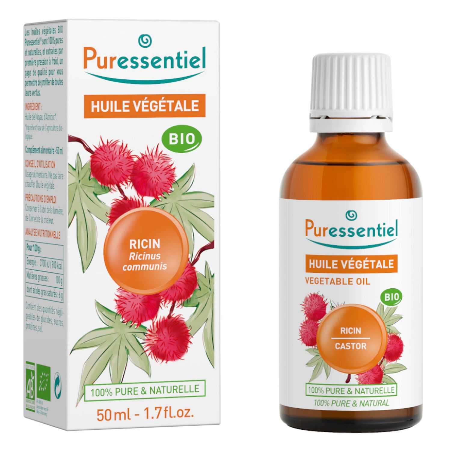 Puressentiel Huile Végétale Bio Huile de Ricin 50 ml