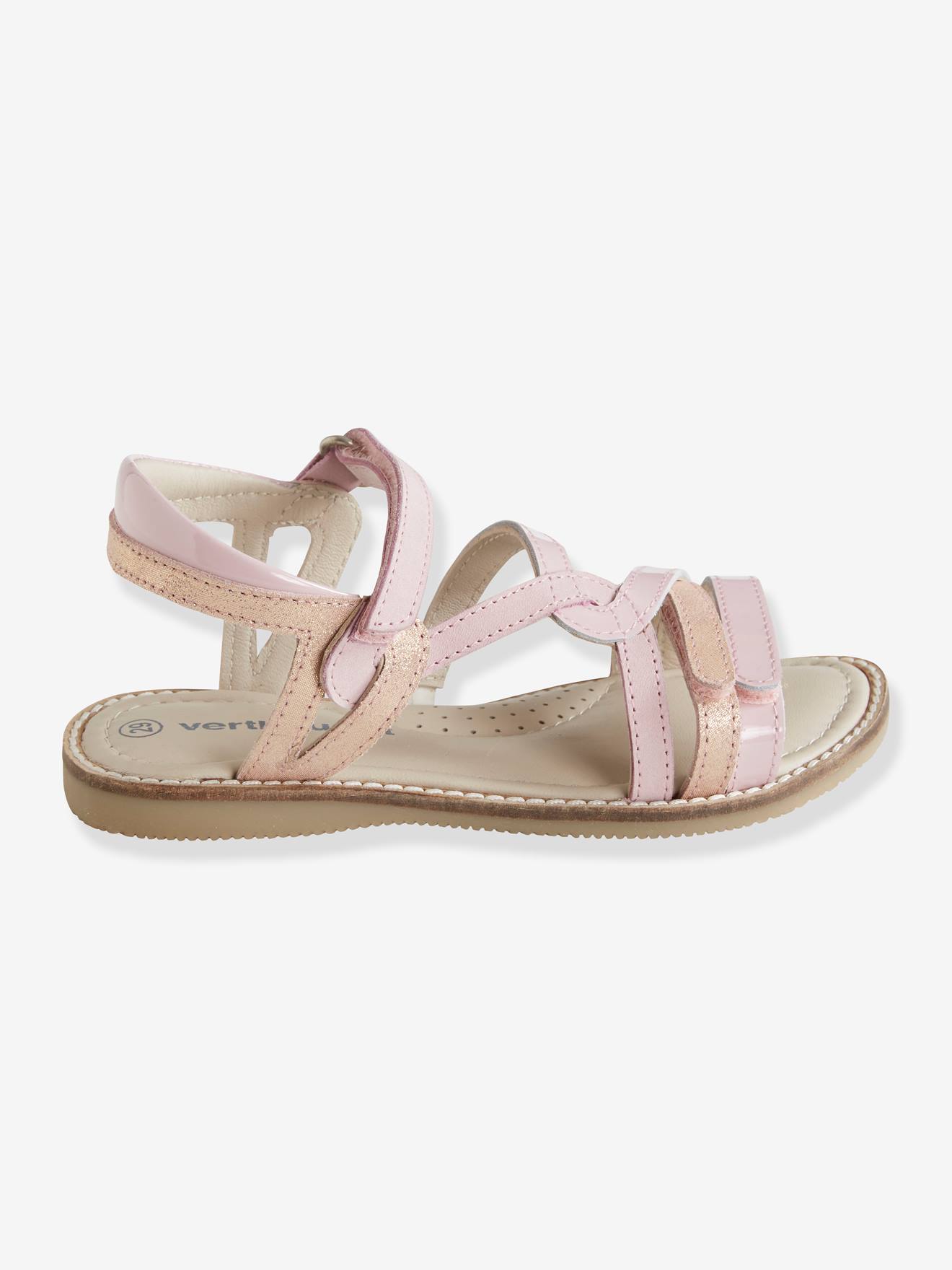 Sandales scratchées en cuir fille collection maternelle rose métallisé