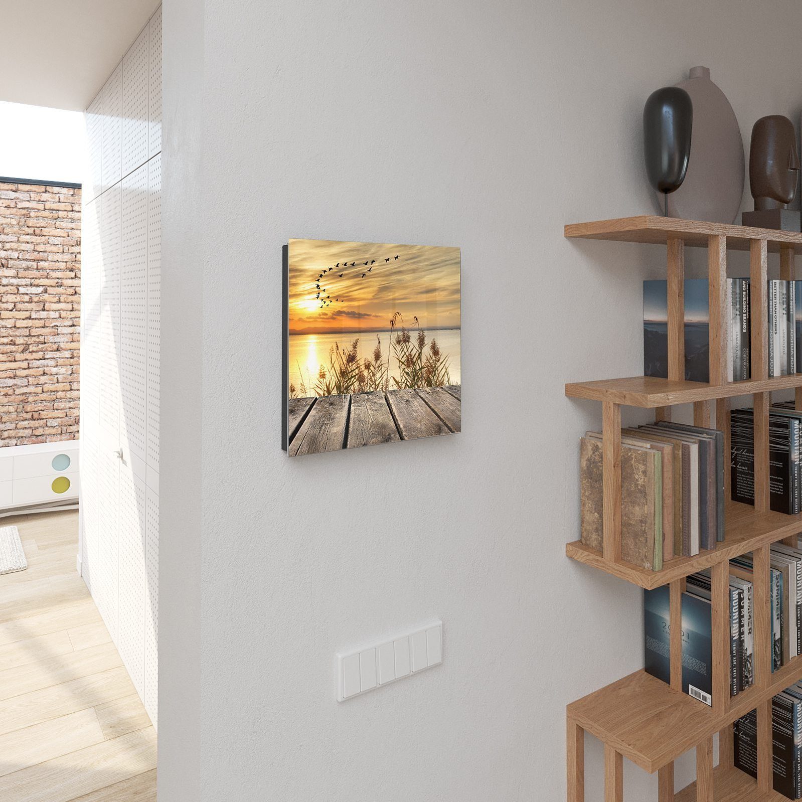 Primedeco Schlüsselkasten Dekor-Schlüsselkasten, Magnetpinnwand und Memoboard mit Glasfront Motiv Steg am Meer im Sonnenschein
