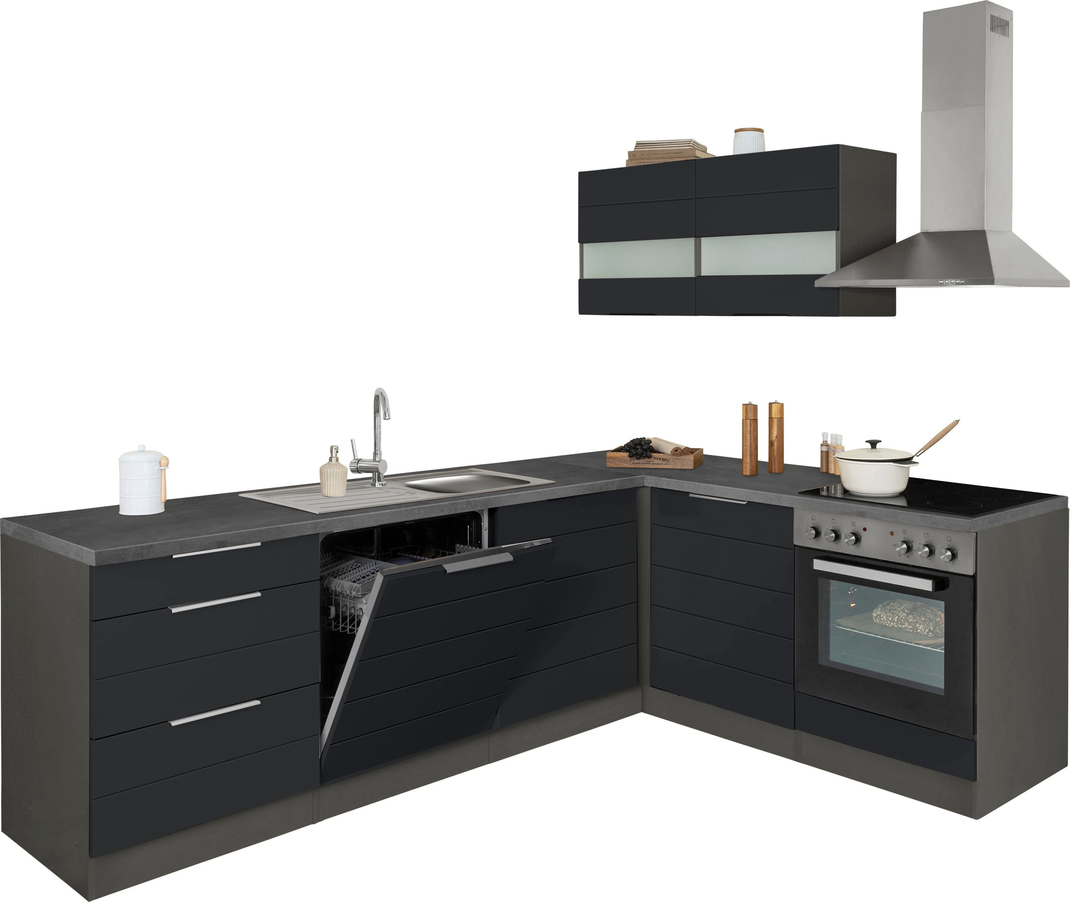 HELD MÖBEL Küche Luhe, Stellbreite 240x180 cm, wahlweise mit oder ohne E-Geräten, MDF-Fronten