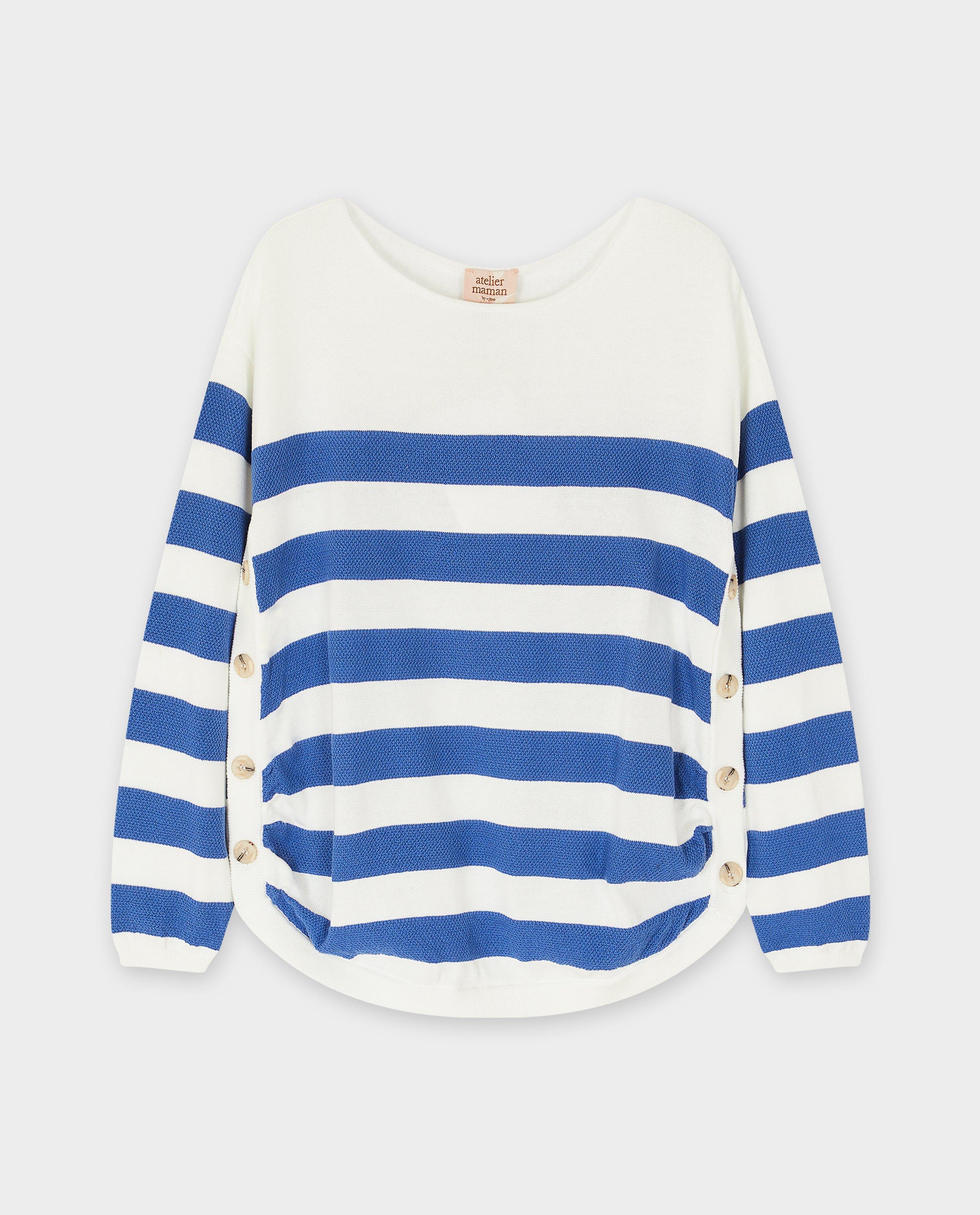 Tricou cu mânecă lungă Atelier Maman, cu dungi, albastru maternitate