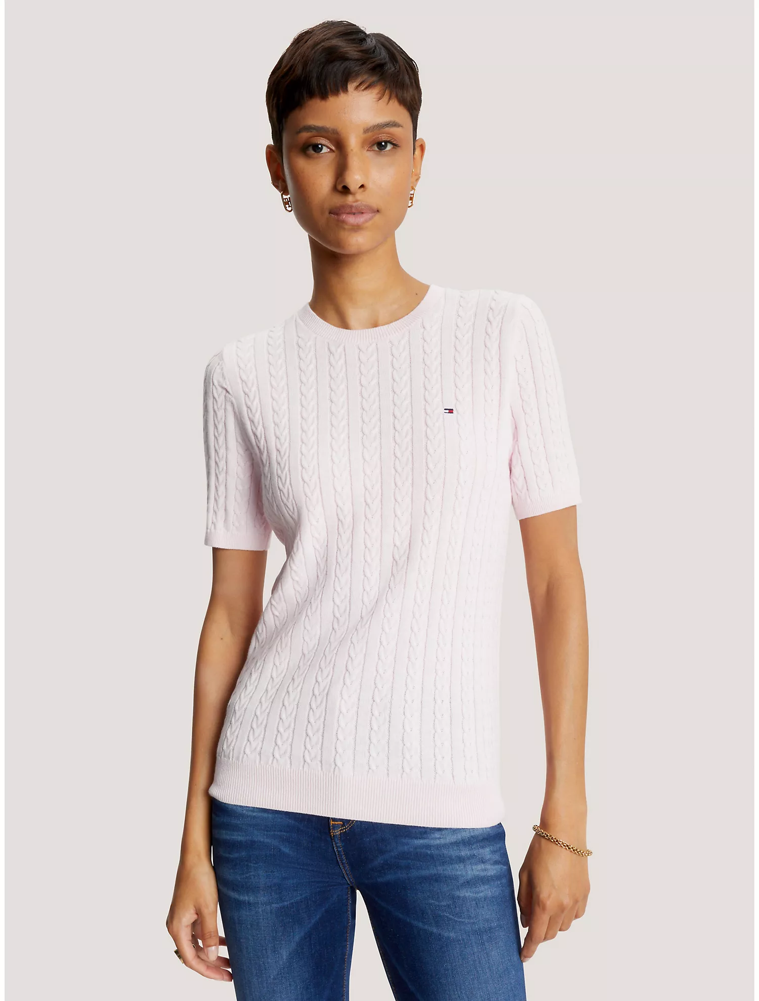Cable Knit Short-Sleeve Sweater