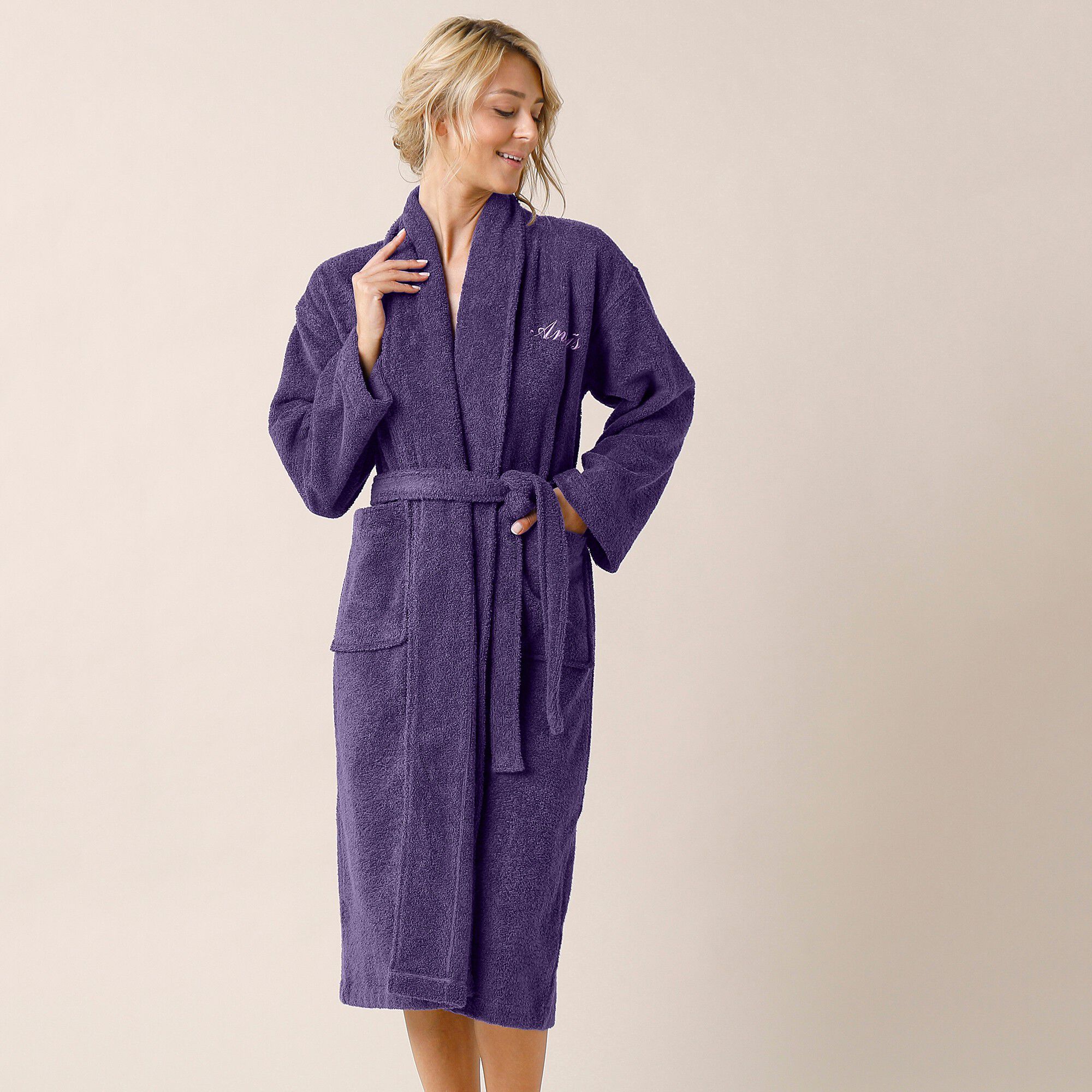 Peignoir mixte adulte éponge bouclette col châle personnalisable