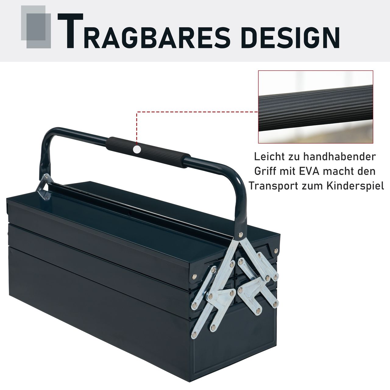 DURHAND Werkzeugkasten Werkzeugkoffer Werkzeugkiste 5 Fächer aufklappbar Stahl (SPCC) Dunkelgrün 57 x 21 x 41 cm