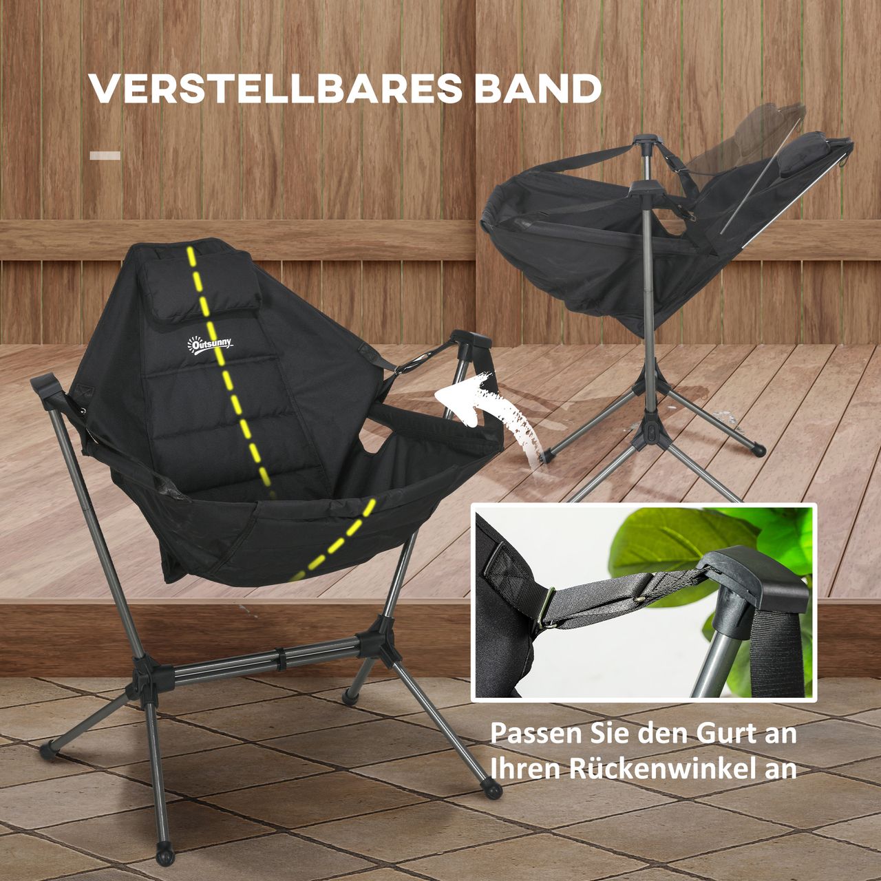 Outsunny Hängematte Campingstuhl Faltbar Gartensessel Regiestuhl Oxford, Schwarz