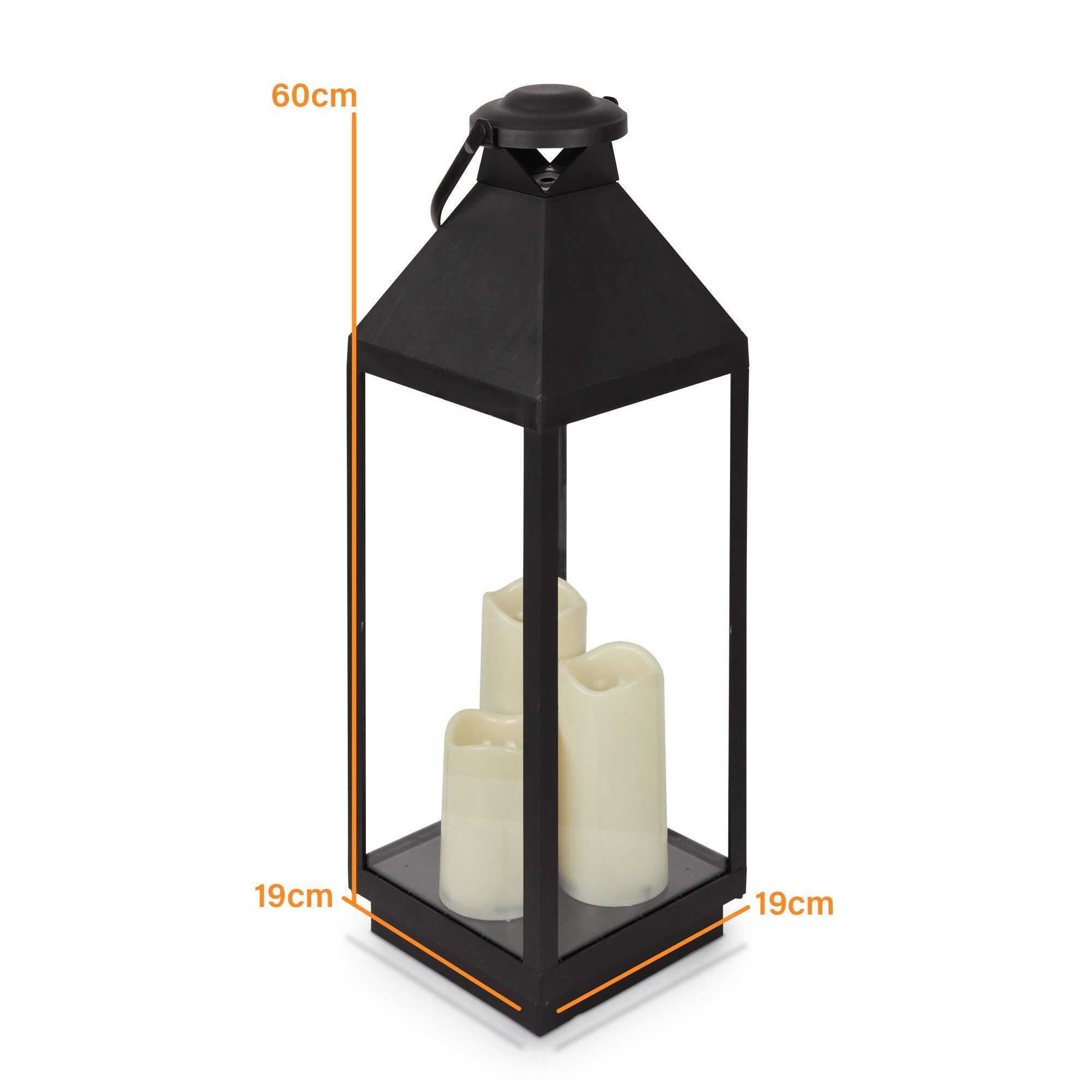 Bestlivings LED Laterne 04173-L, LED fest integriert, warmweiß, Laterne mit eingebauten TIMER (60cm) 3 flackernden LED-Kerzen