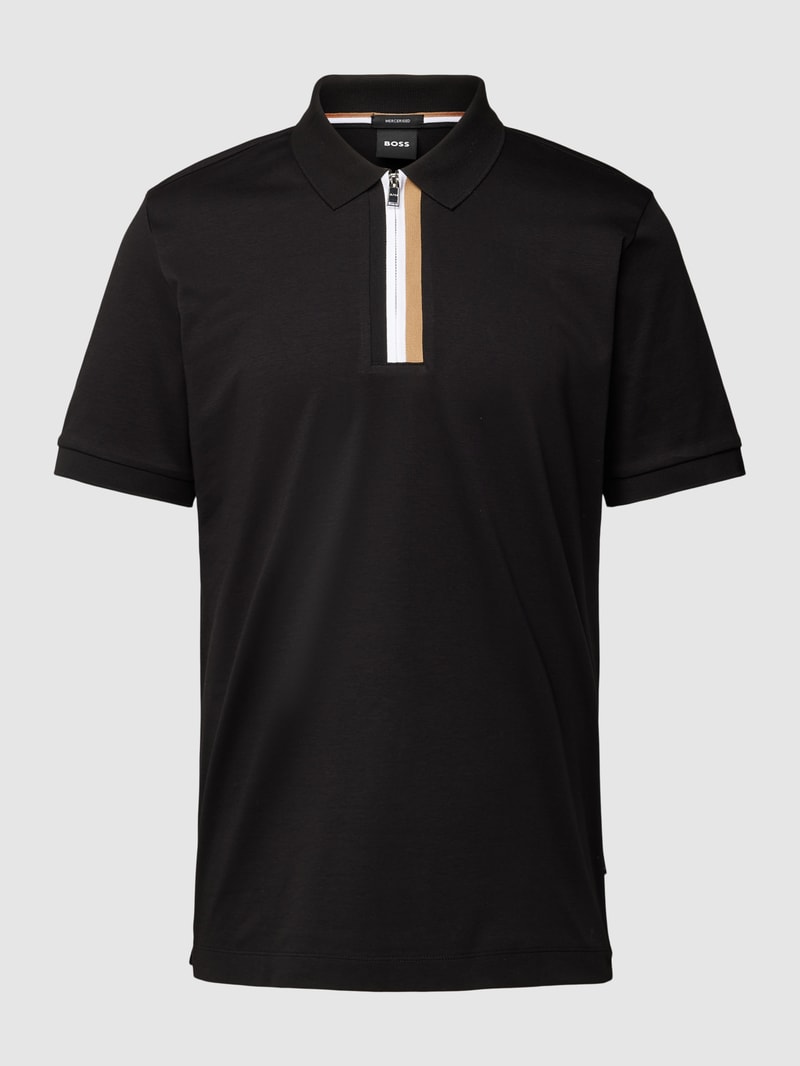Slim Fit Poloshirt mit Kontrastsreifen in schwarz