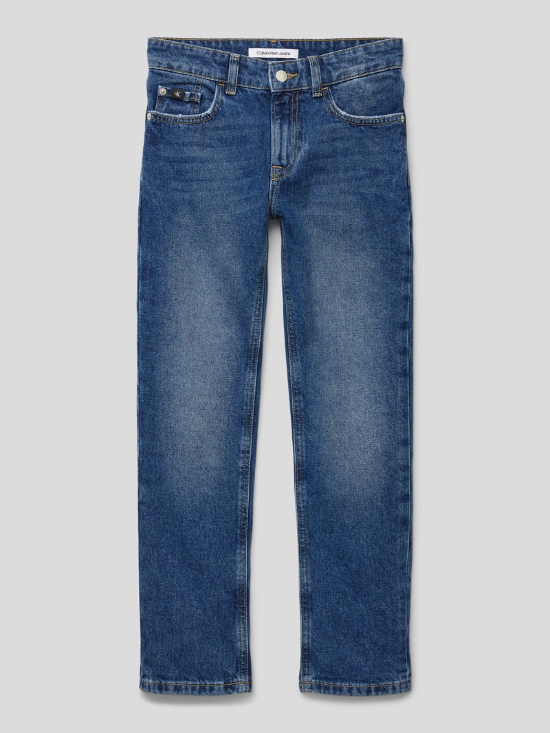 Straight Fit Jeans mit Label-Patch Modell 'OCEAN' in blau