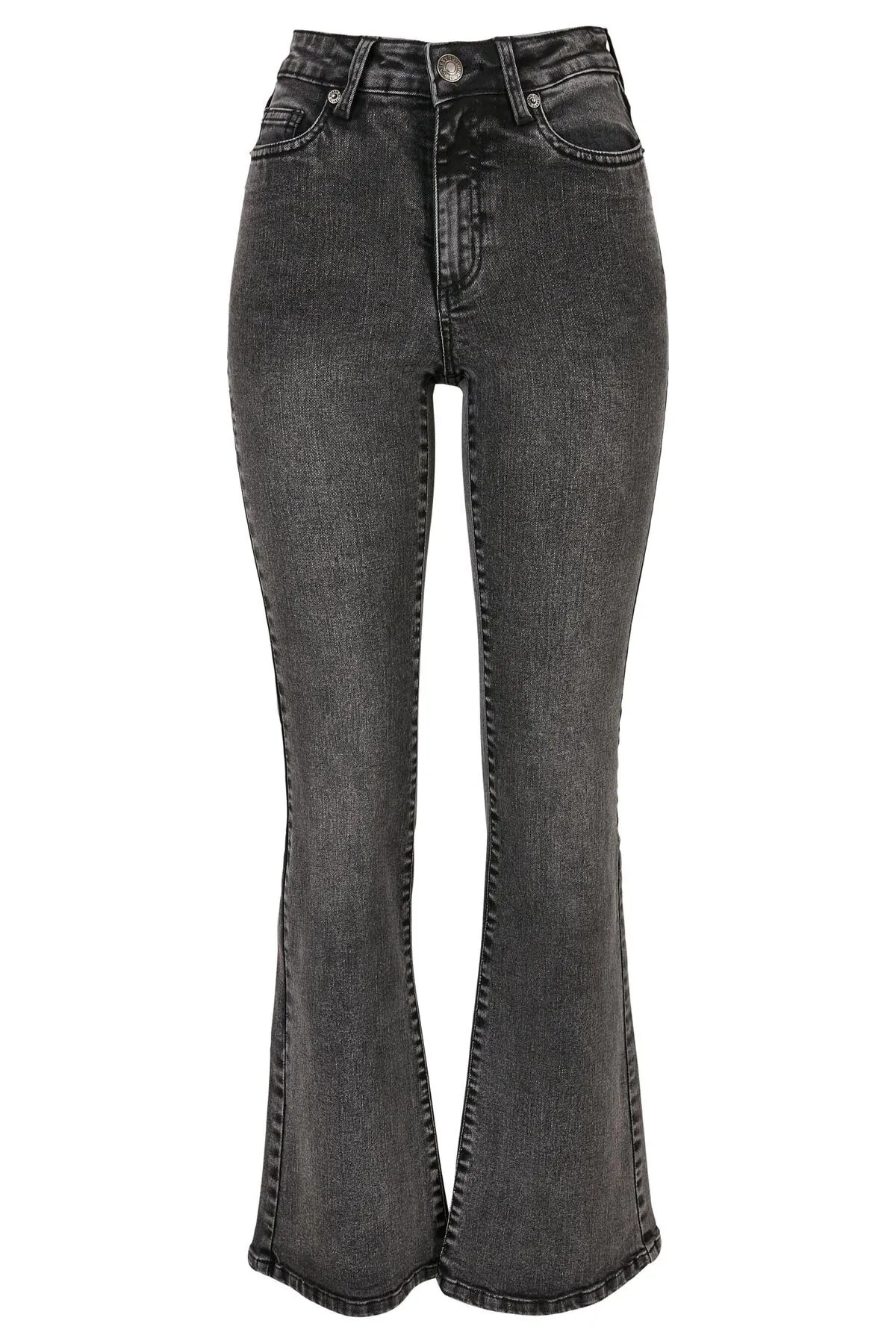 Urban Classics  Damen Jeanshose mit hoher Taille und ausgestelltem Bein