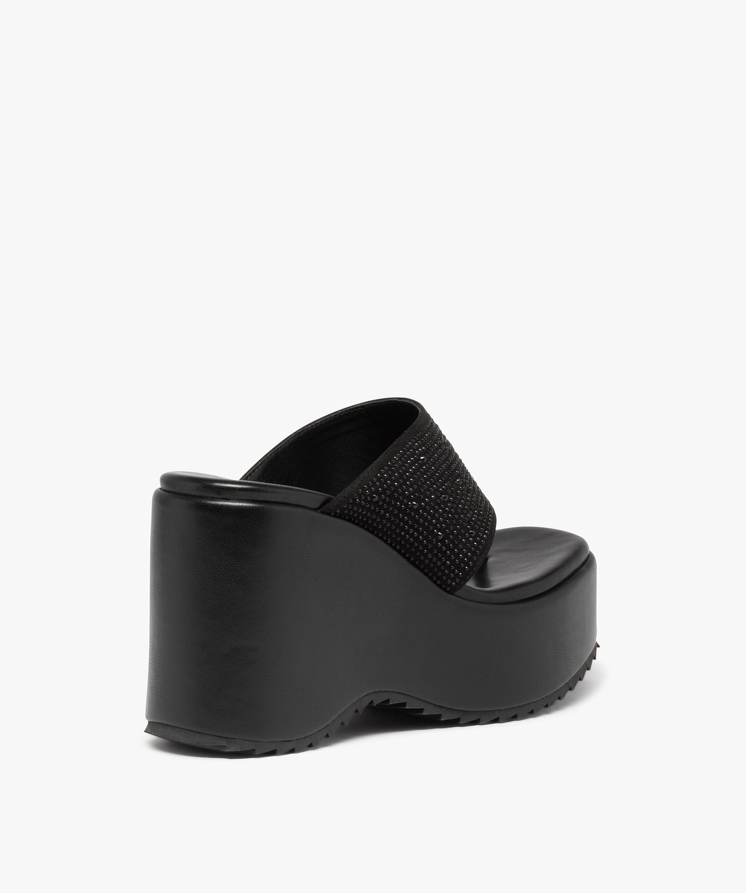 Mules femme compensées à entre-doigts orné de strass noir | GEMO