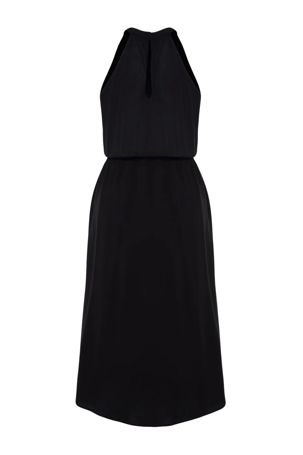Trendyol Curve  Schwarzes Neckholder-Webkleid mit Gürtel TBSSS22EL1545