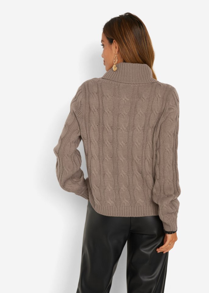 Rollkragenpullover mit Zopfmuster