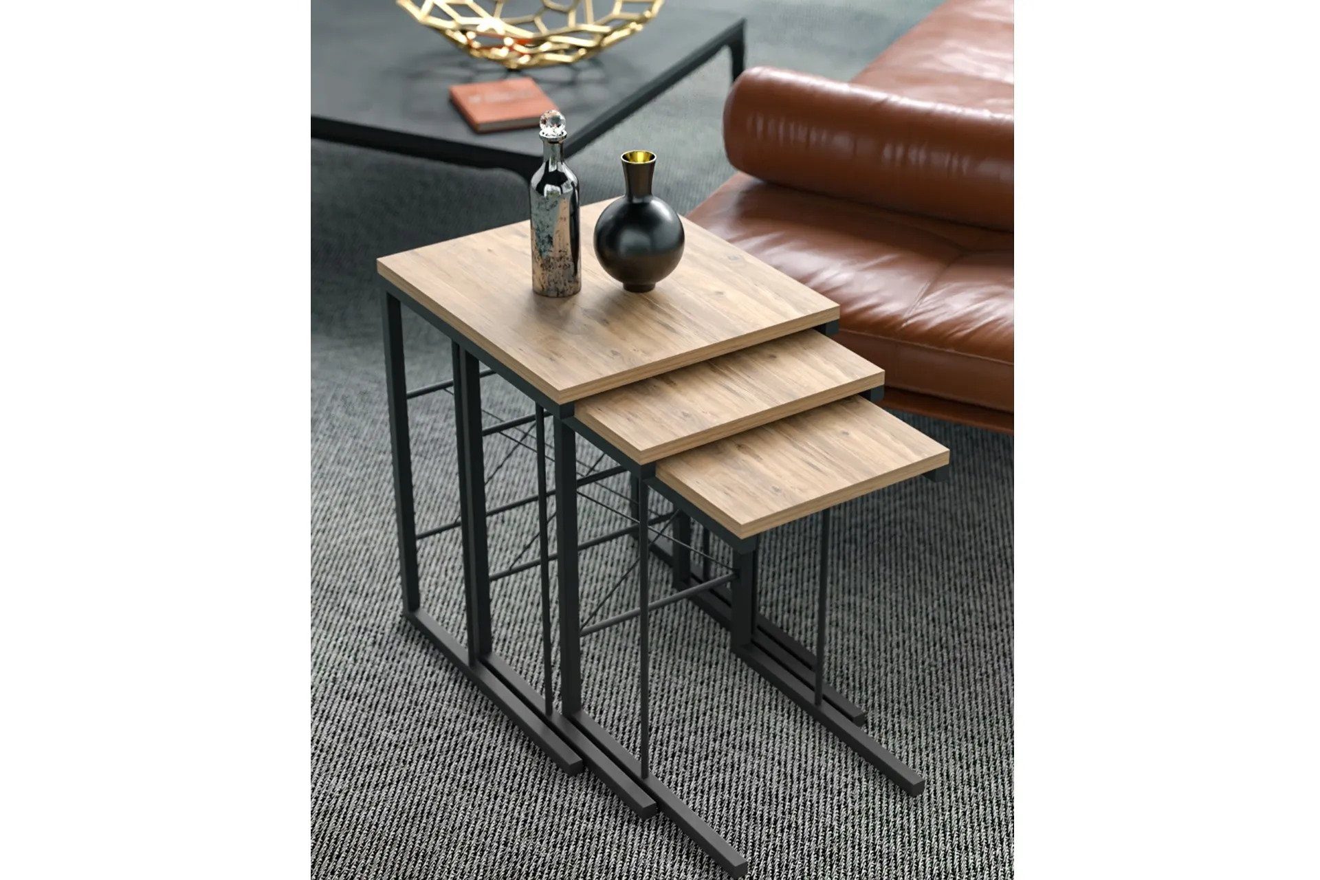 Zeta Interior Couchtisch 3-teiliger Zigon Couchtisch, Kaffeetisch, Wohnzimmertisch, Couchtisch (3er Set)