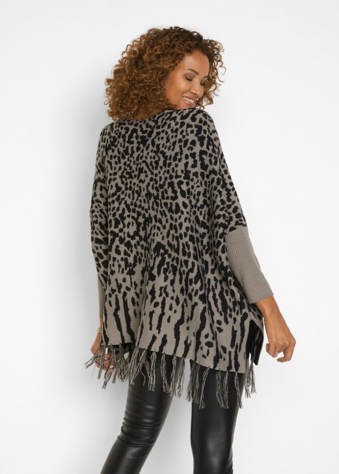 Poncho-Pullover mit Animal-Design