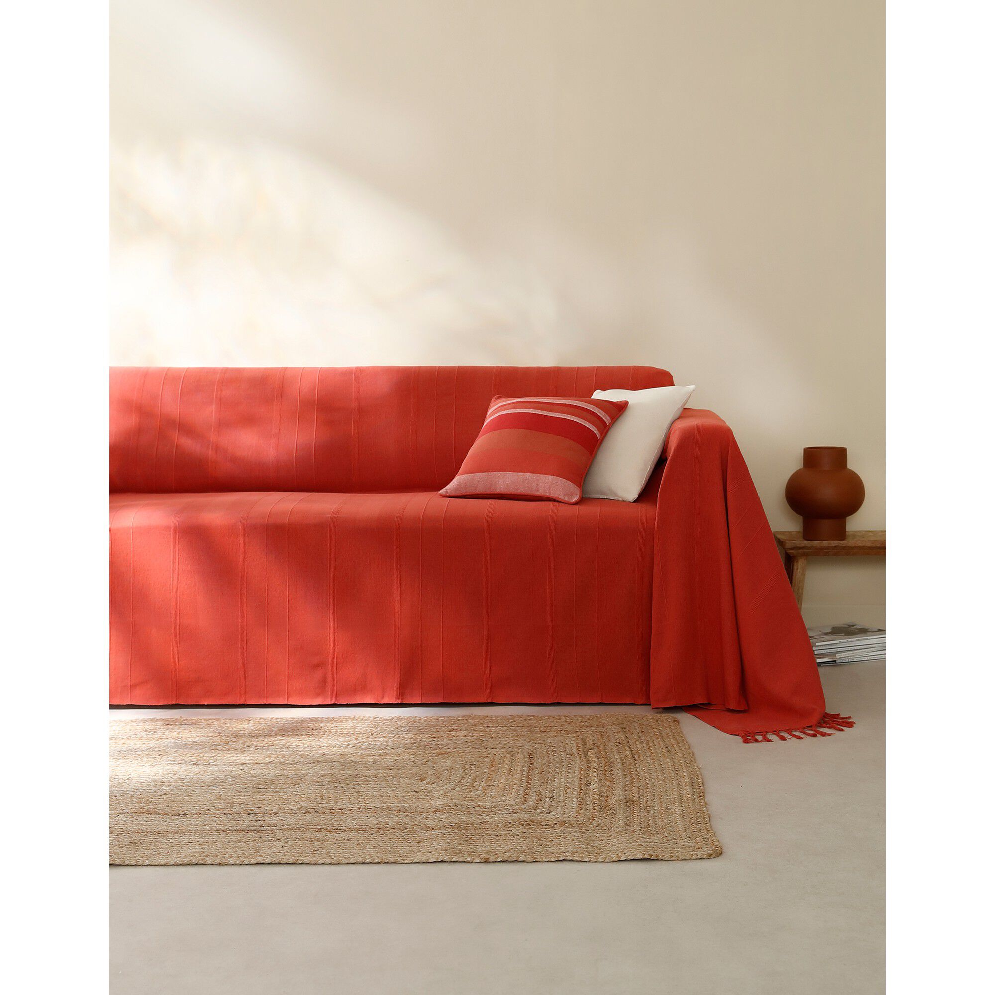 Plaid ou jeté uni coton tissage artisanal