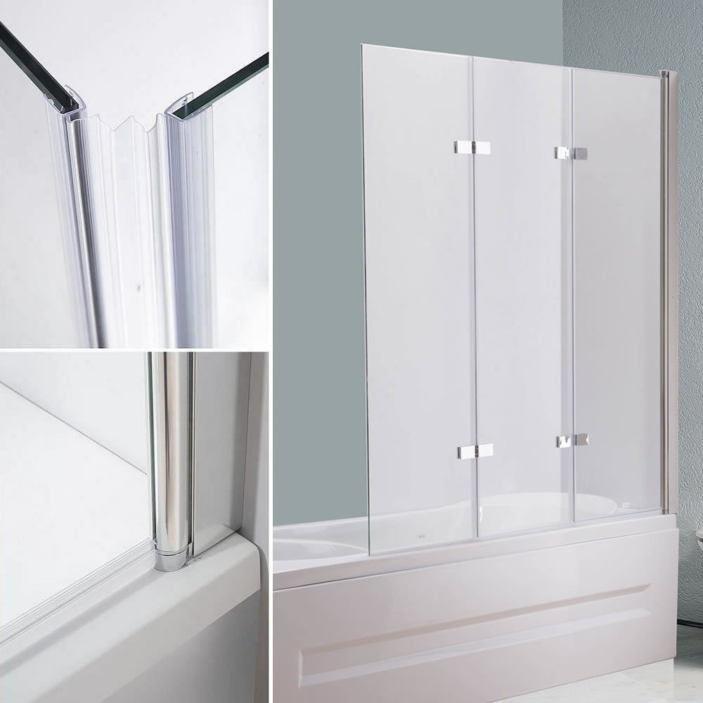 Mucola Badewannenaufsatz 140x130CM Glas Badewannenaufsatz Duschabtrennung Badewannenfaltwand, ESG Glas, Nano Beschichtung
