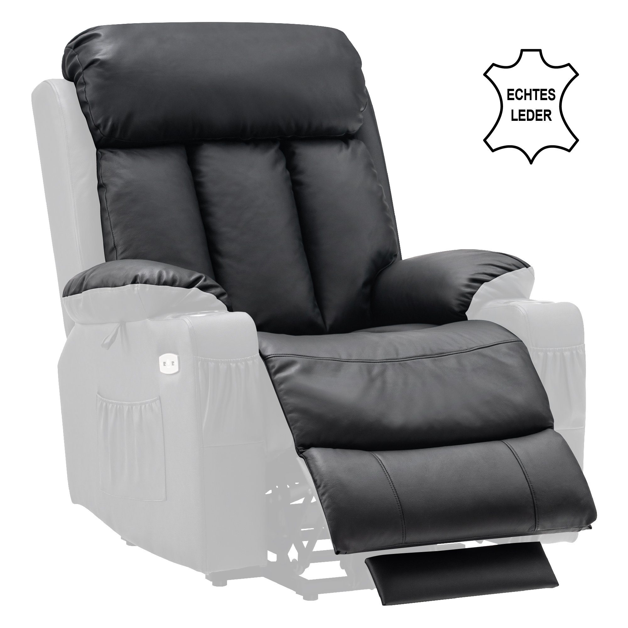 MCombo Relaxsessel MCombo elektrische Aufstehhilfe Fernsehsessel Relaxsessel 7190, motorisch verstellbar, Leder, Schwarz, 100 x 86 x 112 cm