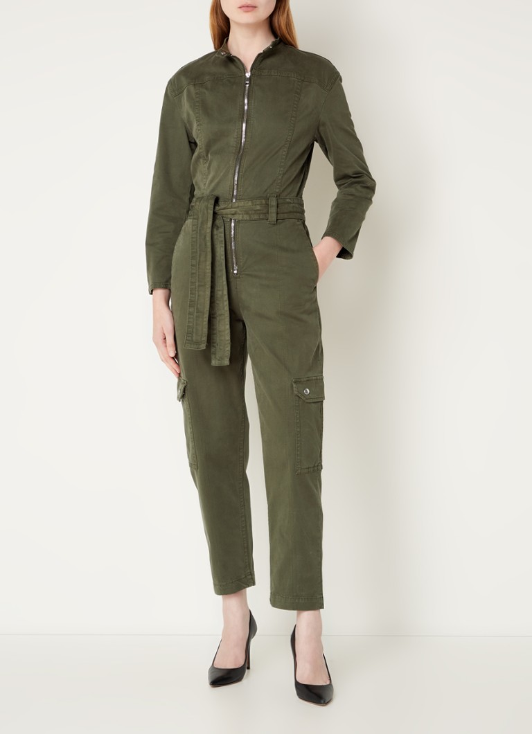HUGO BOSS Dantonia tapered fit cropped denim jumpsuit with tie belt