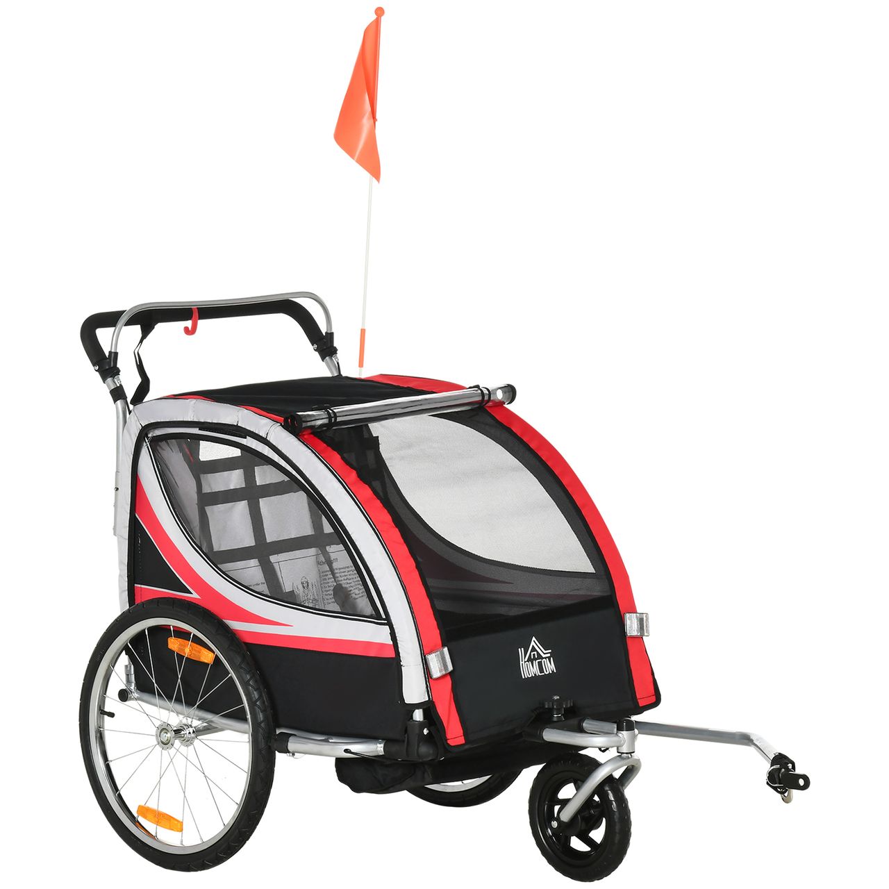 HOMCOM 2 in 1 Kinderfahrradanhänger, Kinderanhänger mit Federung, Rot Schwarz
