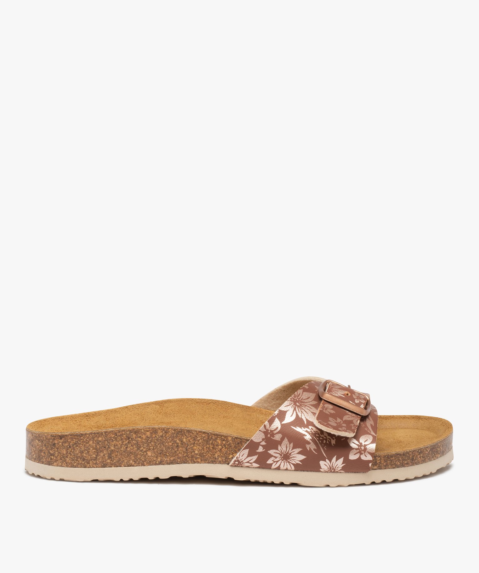 Mules femme à bride à boucle imprimée fleurs marron | GEMO