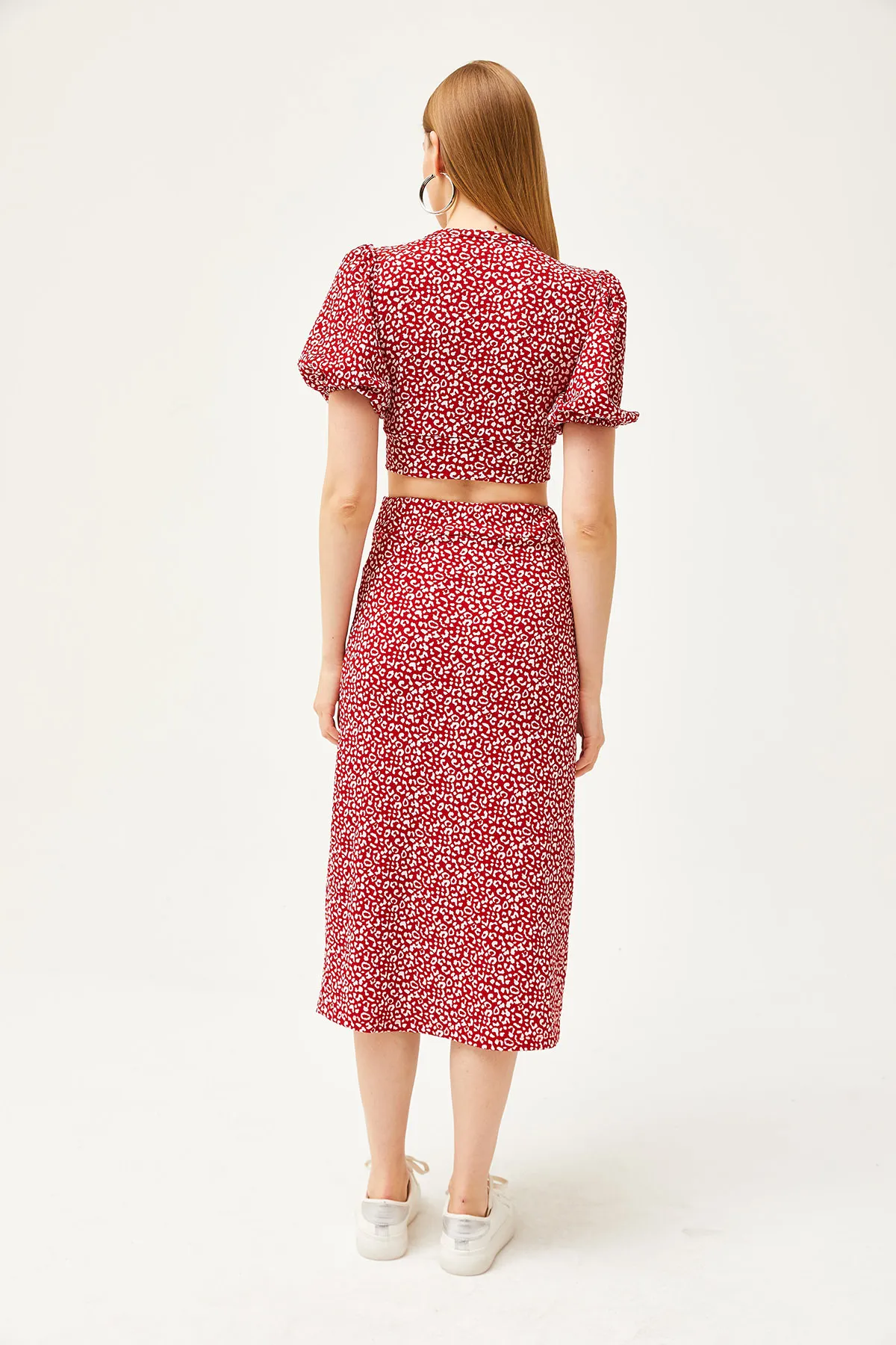 Olalook  Rotes Damen-Set mit Oberteil, Bluse und Schlitz, TKM-19000263
