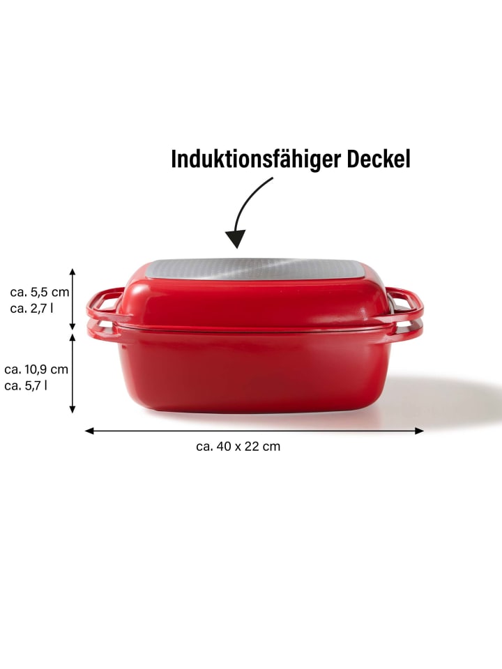 Stoneline Bräter Schmortopf 40x22 cm | mit Deckel in Rot günstig kaufen 40 x 22 cm