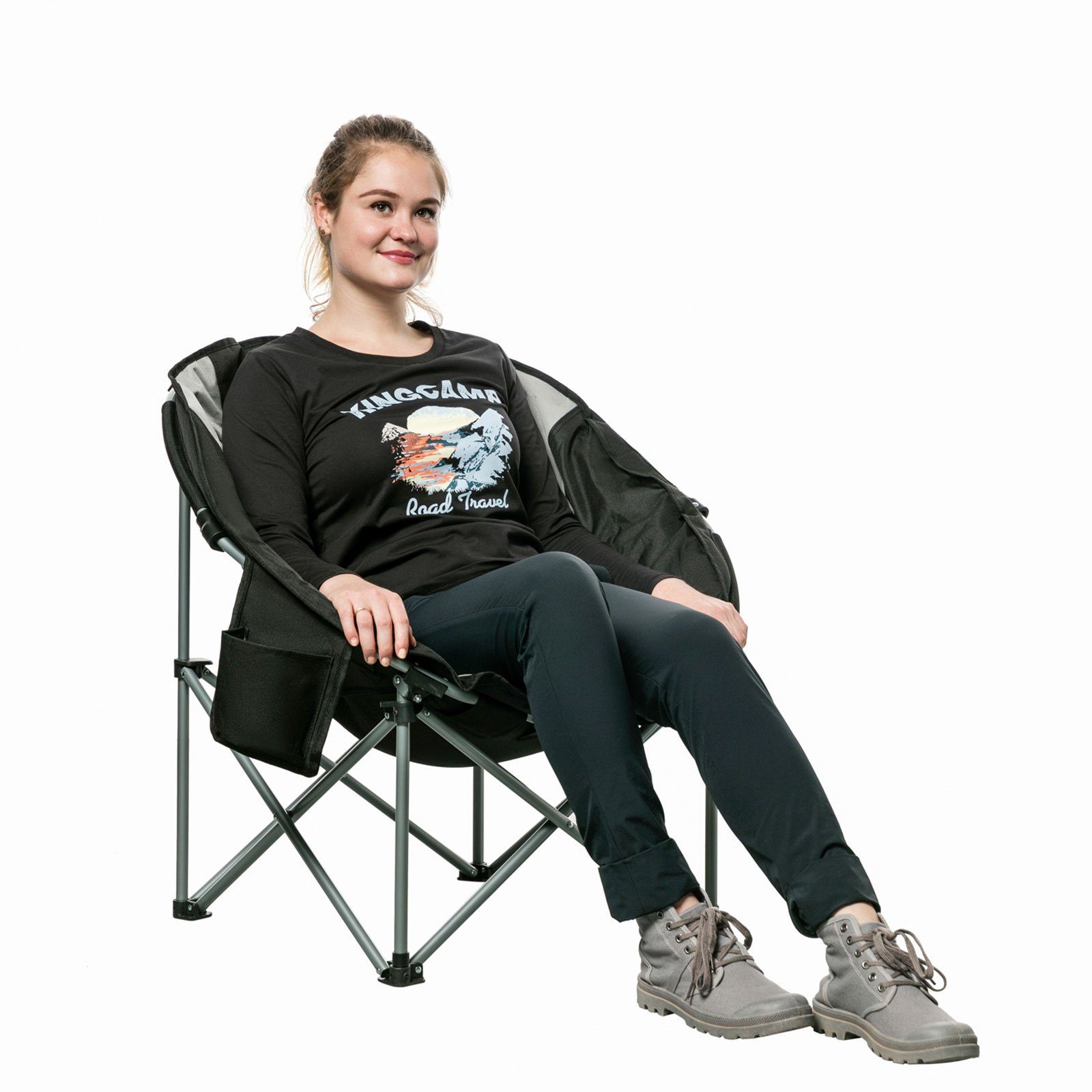 KingCamp Campingstuhl MoonChair XL Camping Klapp Stuhl, Garten Falt Sessel Kühltasche 150 kg