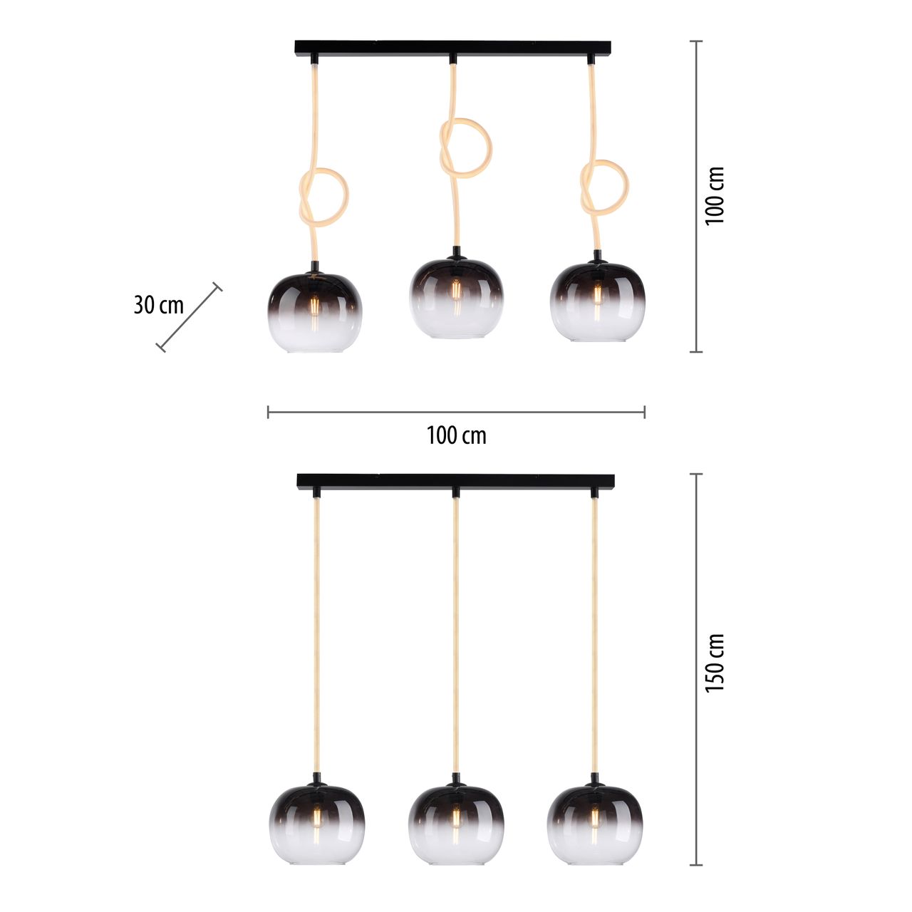 Paul Neuhaus Pendelleuchte LUMA, 3x E27/40 Watt max., 3x LED-Board/12,50Watt, Schwarz