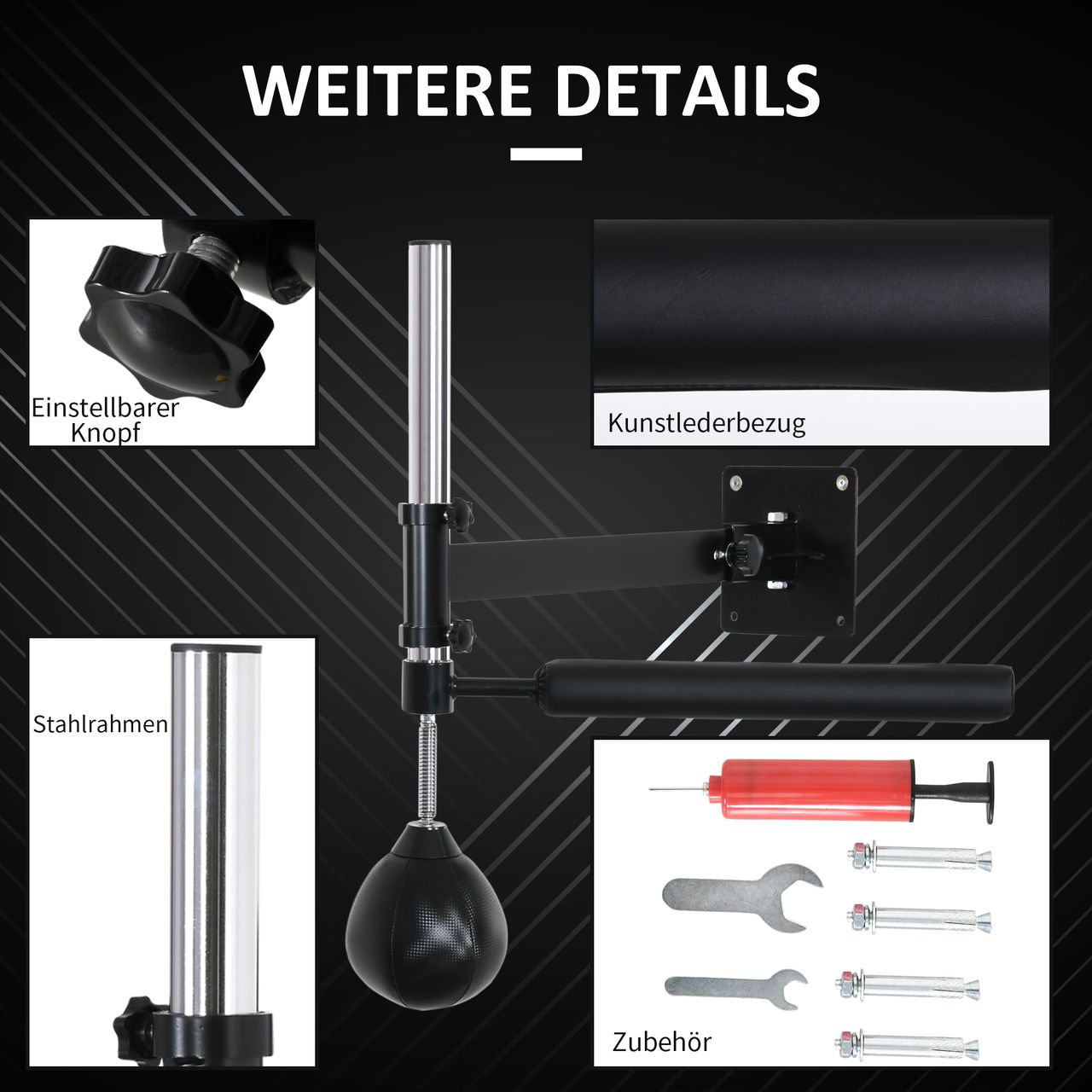 HOMCOM Boxgestell Boxtraining Wandhalterung klappbar mit drehbarer Reflexstange Speedball höhenverstellbar für Jugendliche und Erwachsene