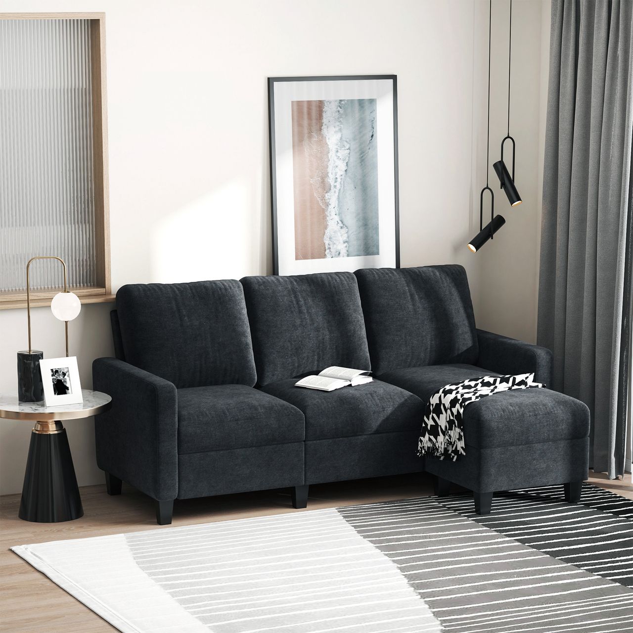 HOMCOM Ecksofa Couchgarnitur mit wendbarer Chaiselongue Dunkelgrau