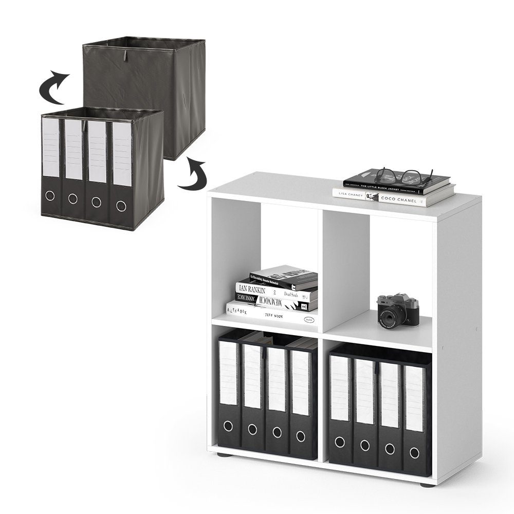 Vicco Raumteiler Standregal Bücherregal TETRA 4 Fächer Weiß inkl. Faltboxen