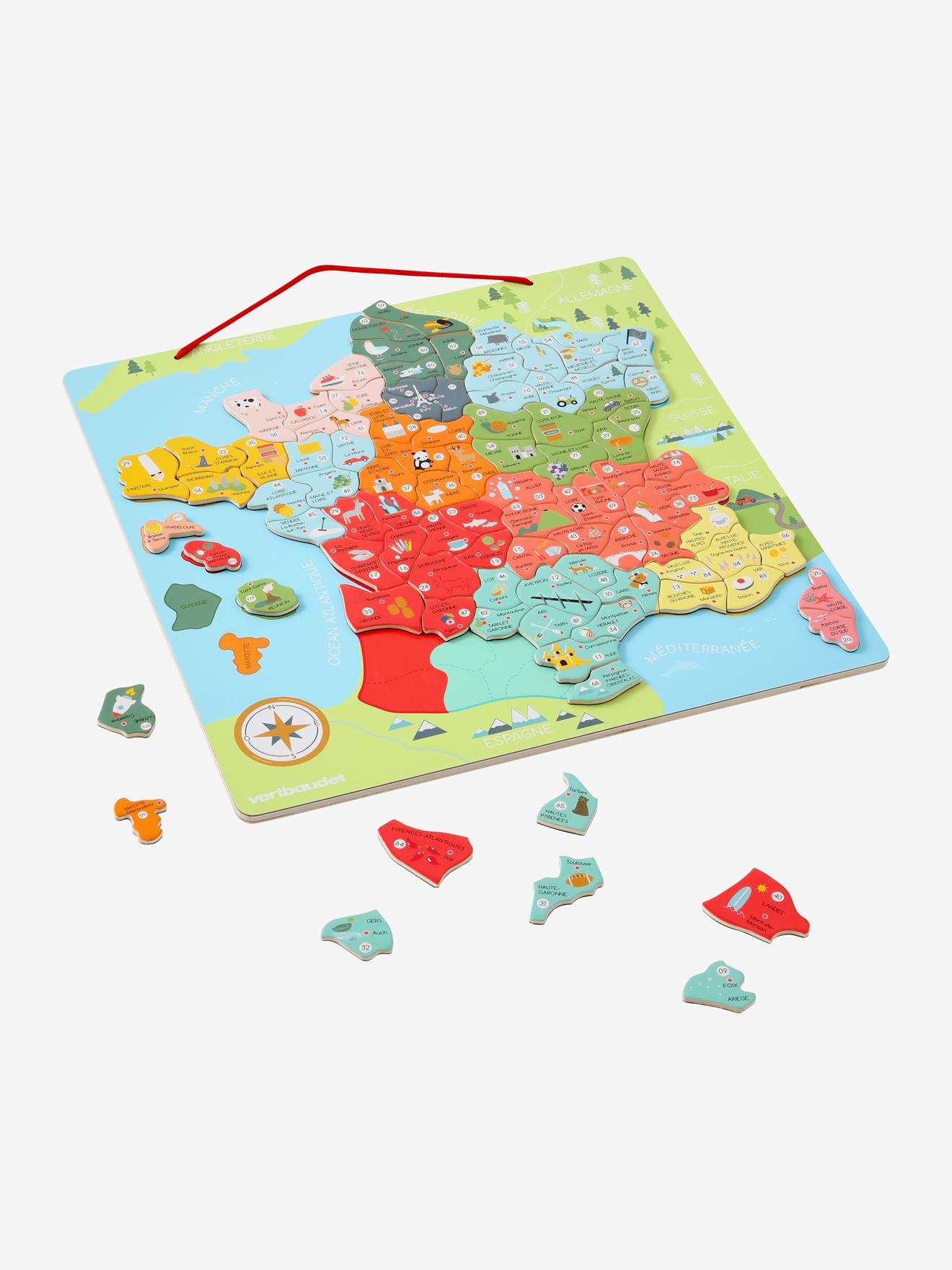 Puzzle de la France magnétique en bois FSC® multicolore