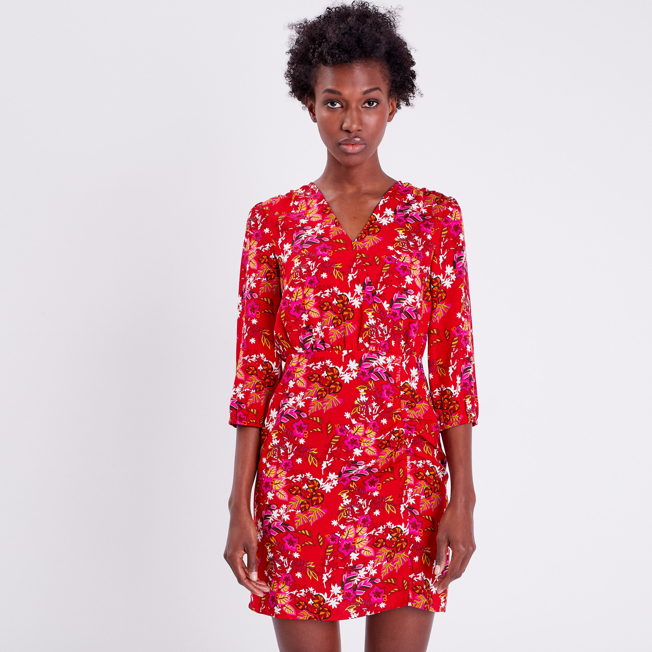 Robe droite manches 3/4 rouge femme | Cache Cache
