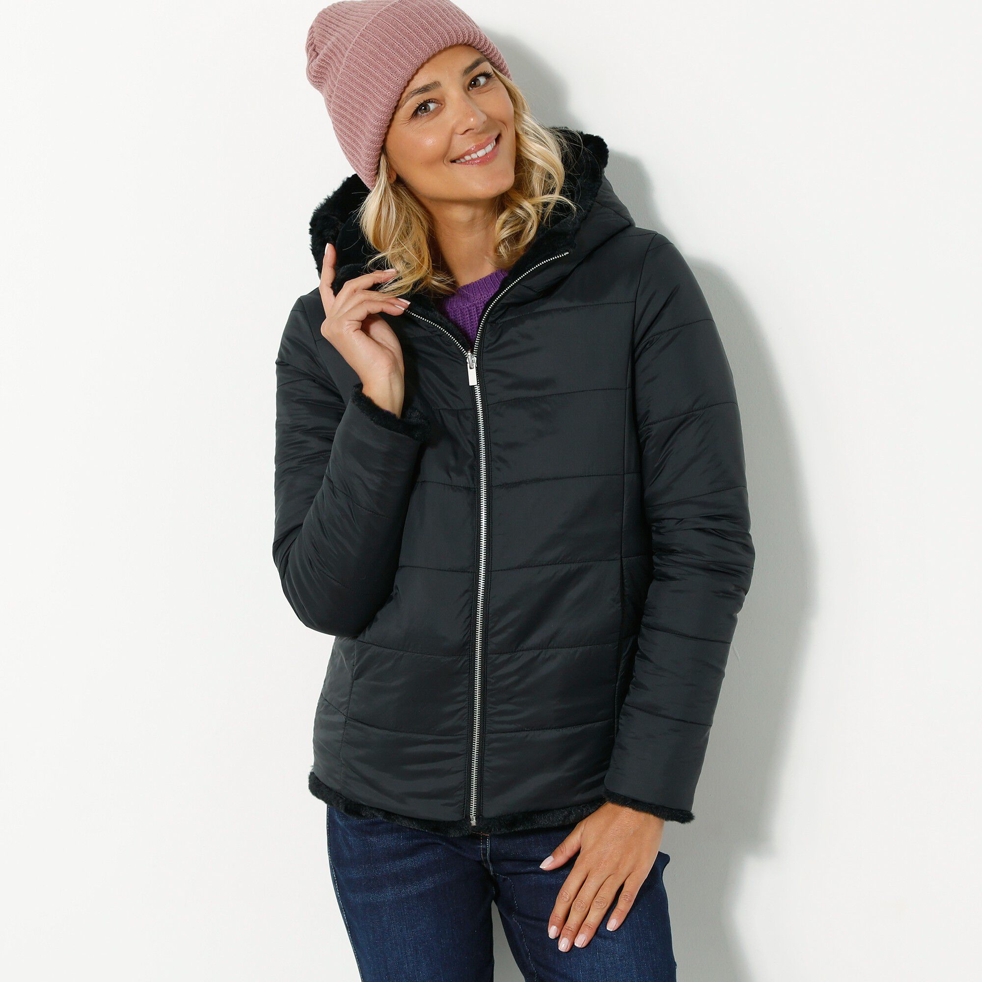 Veste fausse fourrure réversible en doudoune