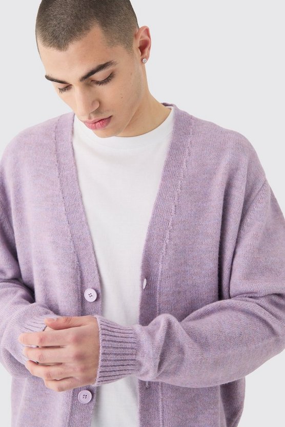 Kastiger Strick-Cardigan in Lila