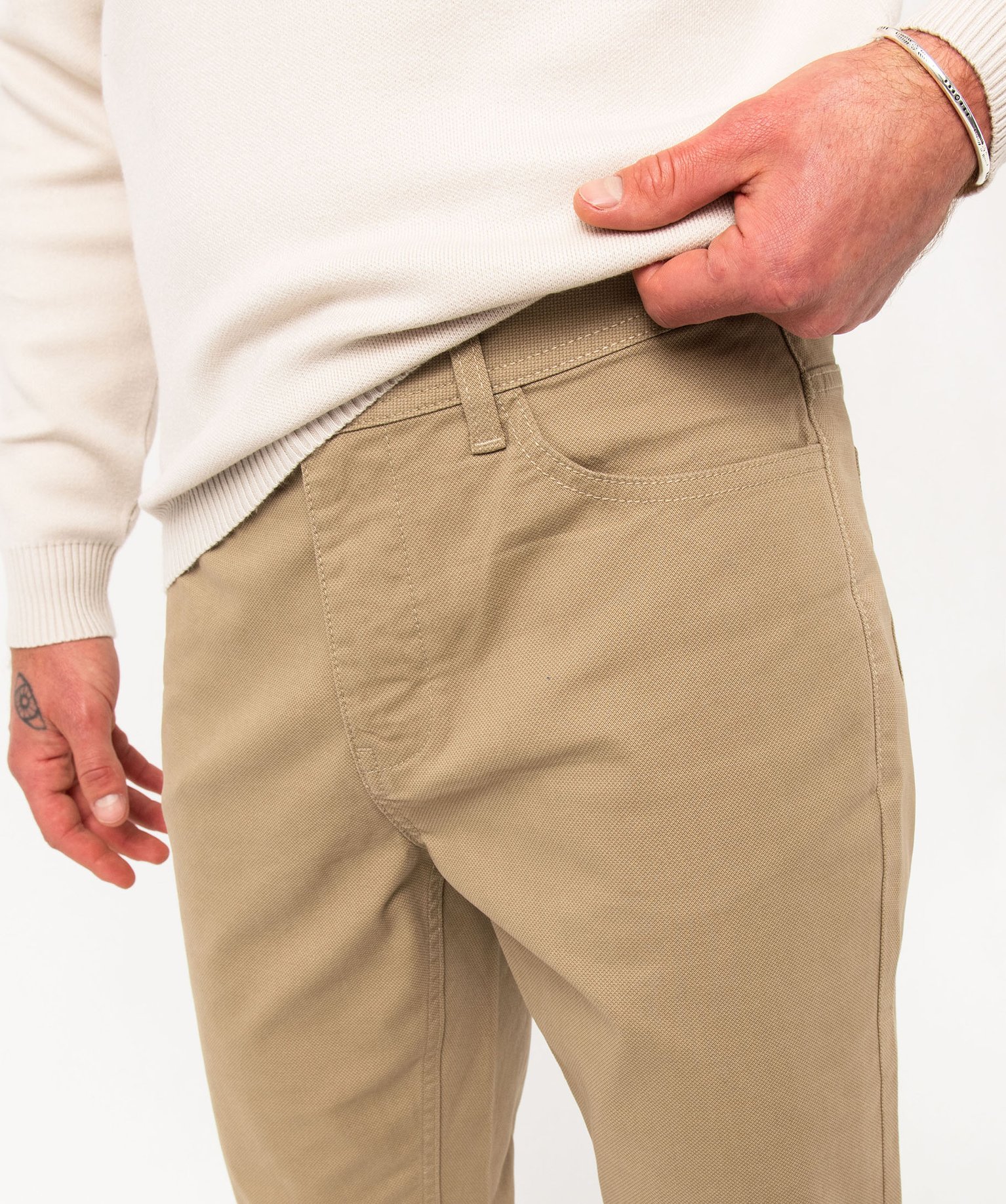 Pantalon slim 5 poches en toile extensible homme beige clair | GEMO