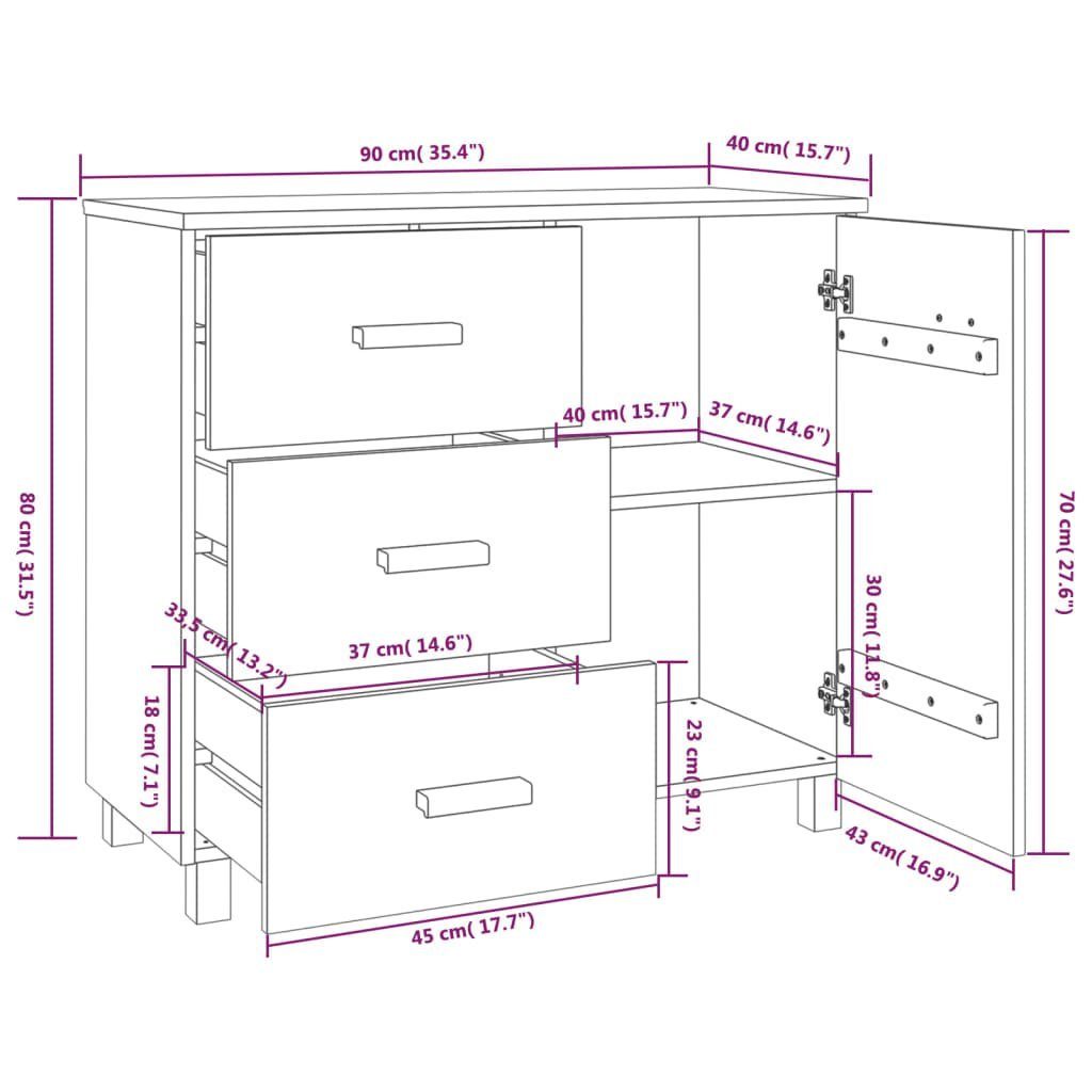 vidaXL Sideboard Sideboard HAMAR Hellgrau 90x40x80 cm Massivholz Kiefer (1 St)