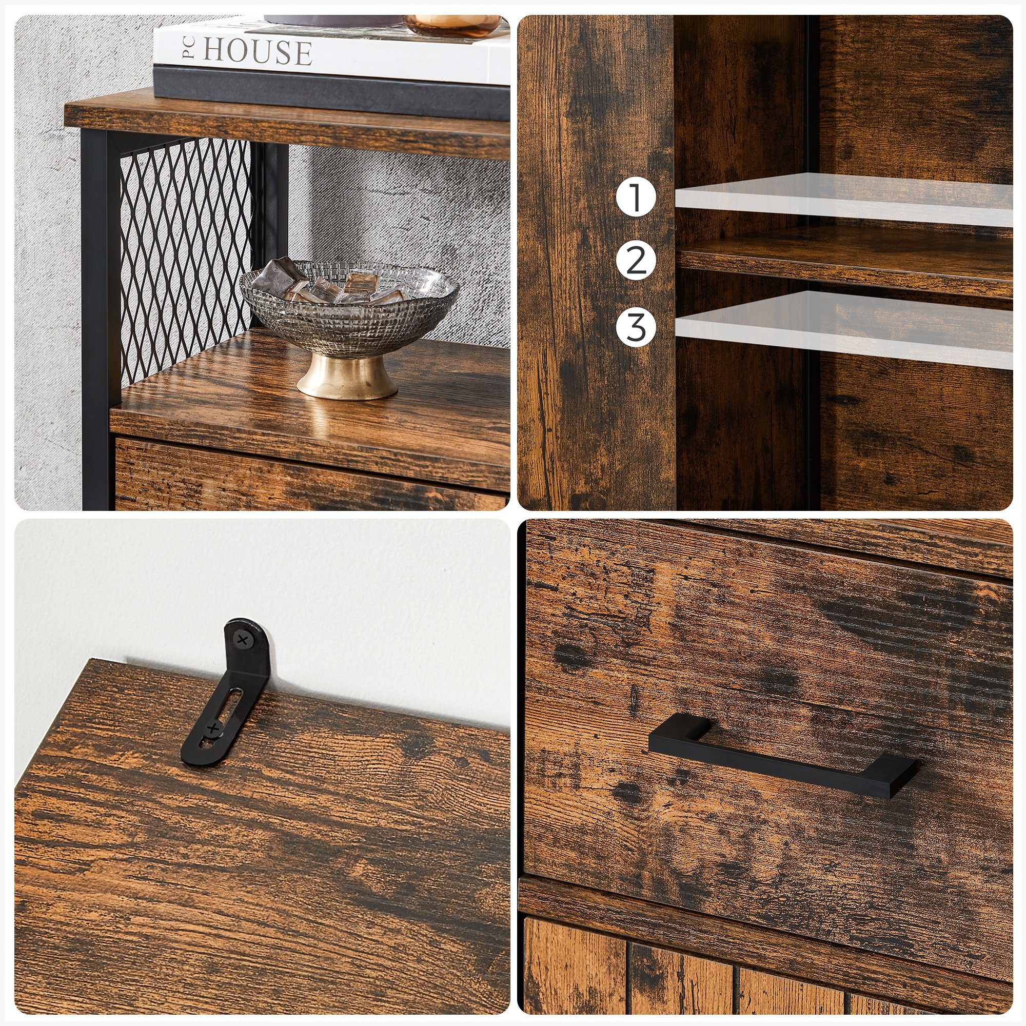 VASAGLE Highboard Sideboard, verstellbare Ablage, 108 x 60 x 30 cm