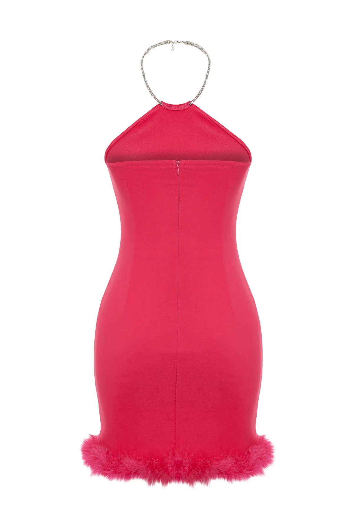 Trendyol Collection  Tailliertes Abendkleid in Fuchsia mit gewebten Otriches und glänzenden Steinen TPRSS23EL00255