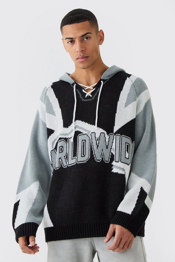 Geschnürter Oversize Hockey-Pullover mit Kapuze