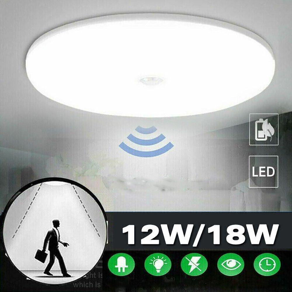 meeteu Deckenleuchte LED Deckenleuchte Sensor Deckenlampe, LED wechselbar, Tageslichtweiß, Bewegungsmelder, Sensor, 12W /18W