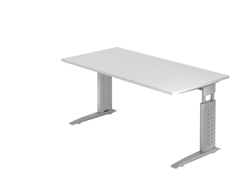 Hammerbacher Schreibtisch US16 Silber, Weiß 1.600 x 800 x 680 x 680 - 860 mm