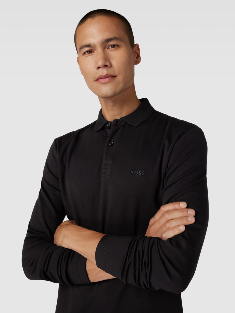 Poloshirt mit Label-Stitching Modell 'PIROL' in schwarz