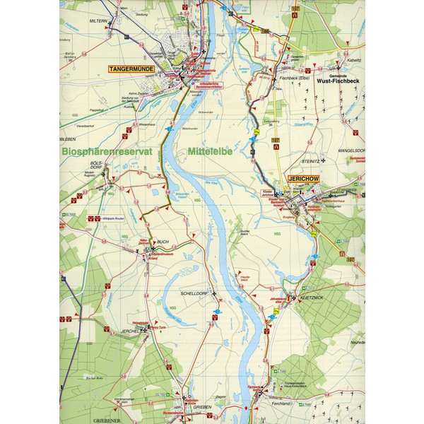 Radwander- und Wanderkarte Flusslandschaft Elbe. Burg, Jerichow, Tangermünde und Umgebung 1 : 50 000 - Wanderkarte