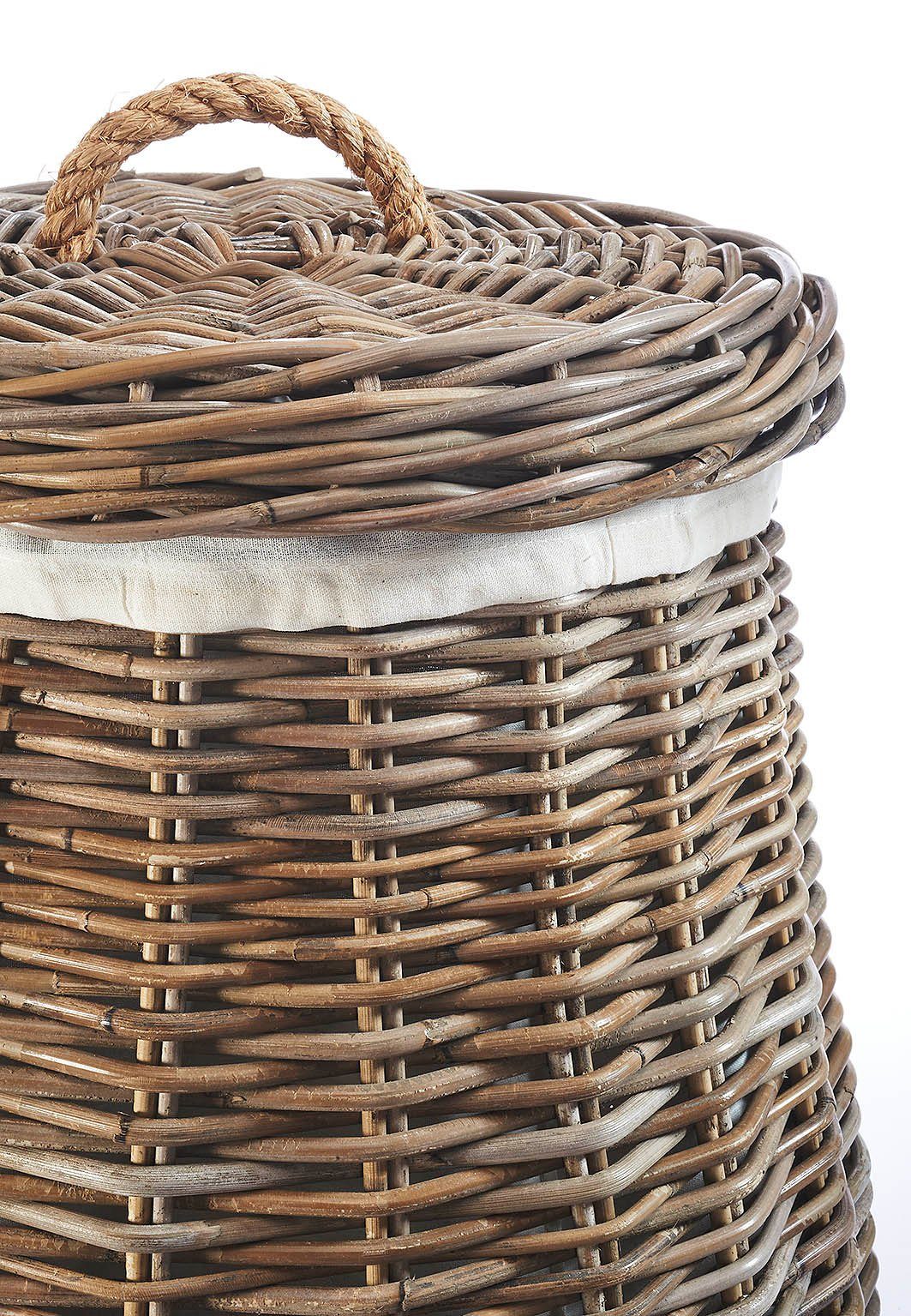 Kobolo Wäschekorb Wäschebehälter rund - Rattan kubu grey mit Deckel